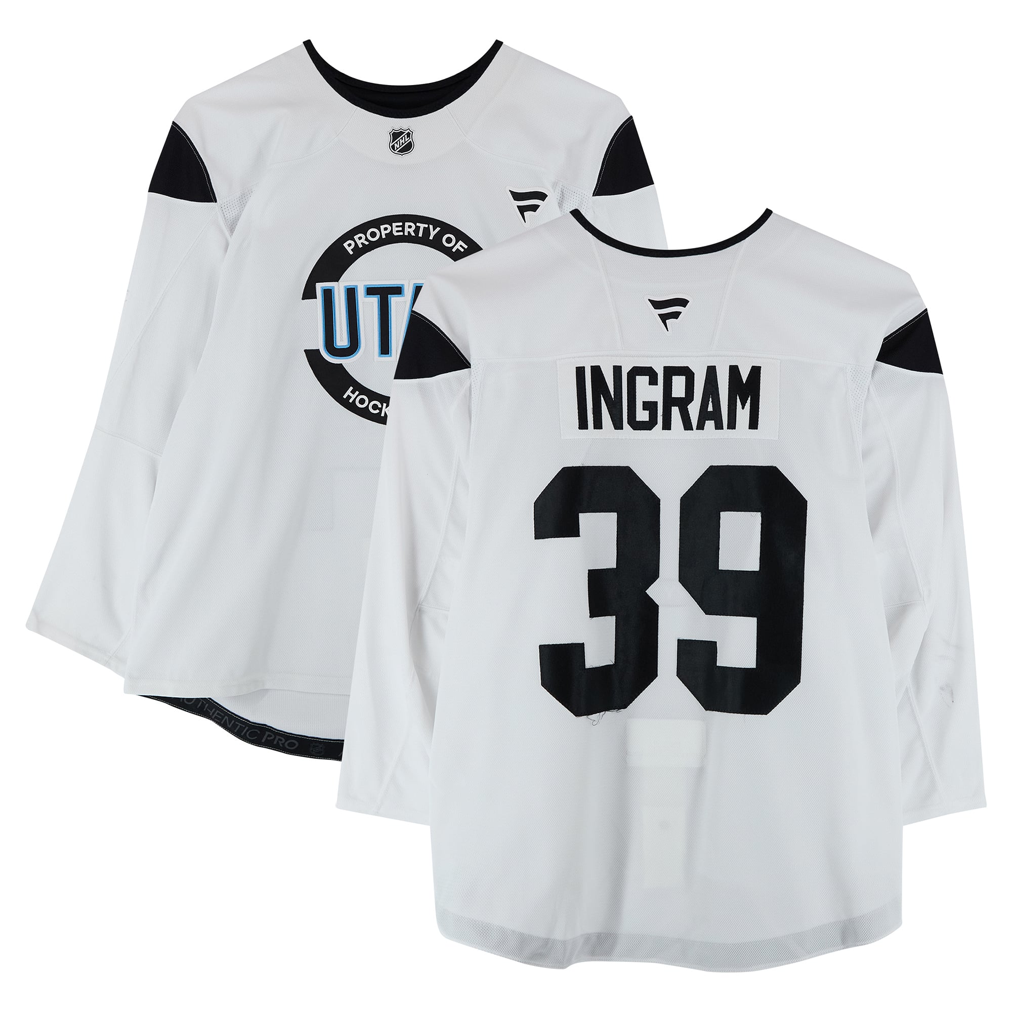 Maillot authentique professionnel blanc n° 39 porté à l'entraînement par Connor Ingram, du Utah Hockey Club, lors de la saison 2024-2025 de la LNH.