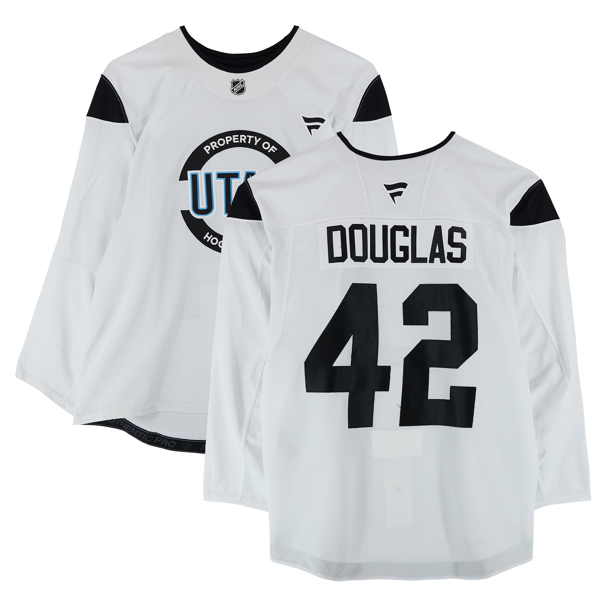 Curtis Douglas Utah Hockey Club Practice-Used #42 White Jersey from the 2024-25 NHL Season