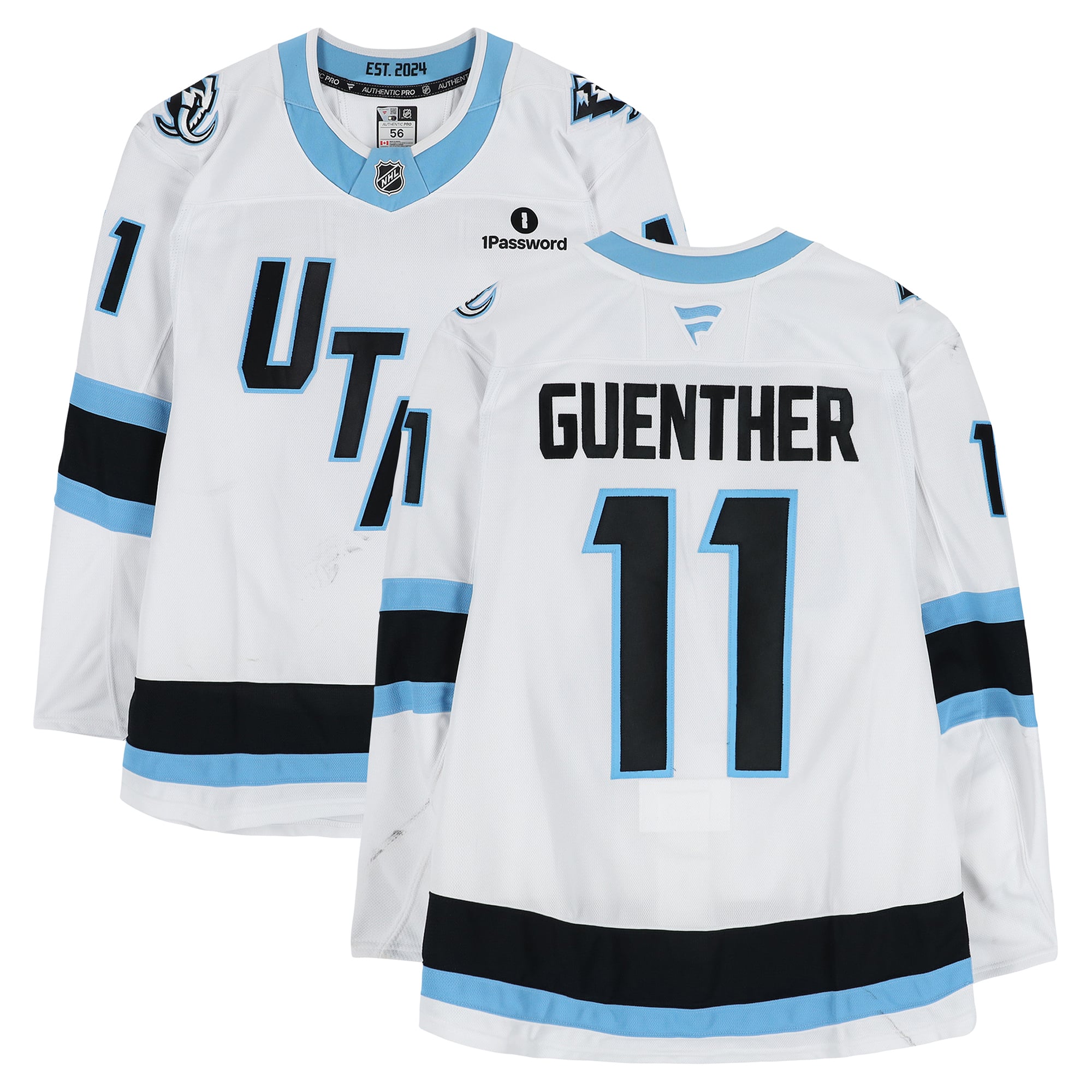 Maillot blanc n° 11 porté par Dylan Guenther (Utah Mammoth) lors du premier tour des séries éliminatoires de la Coupe Stanley 2026 contre les Golden Knights de Vegas.