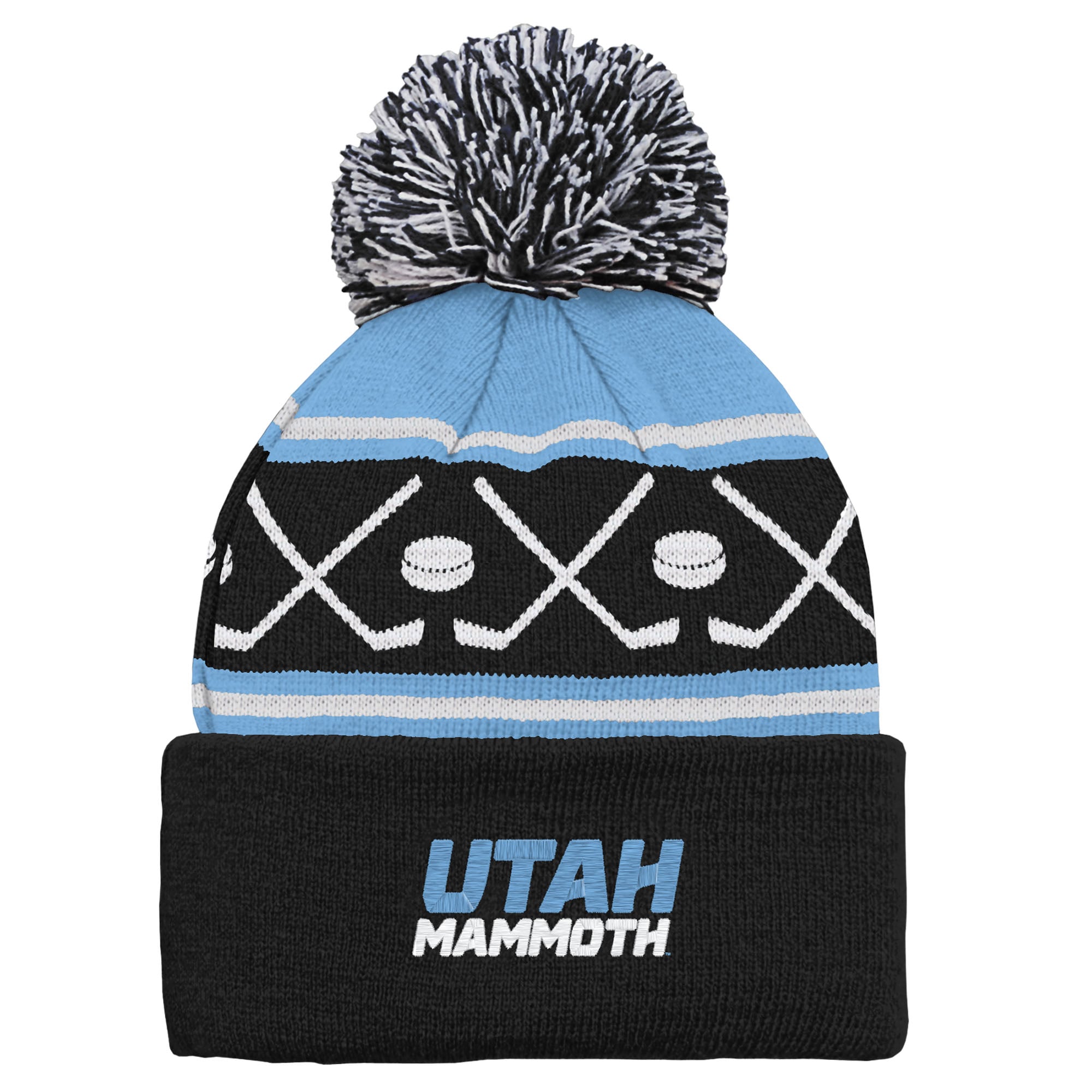 Bonnet en tricot noir à revers et pompon pour bébé, motif Utah Mammoth Face-Off