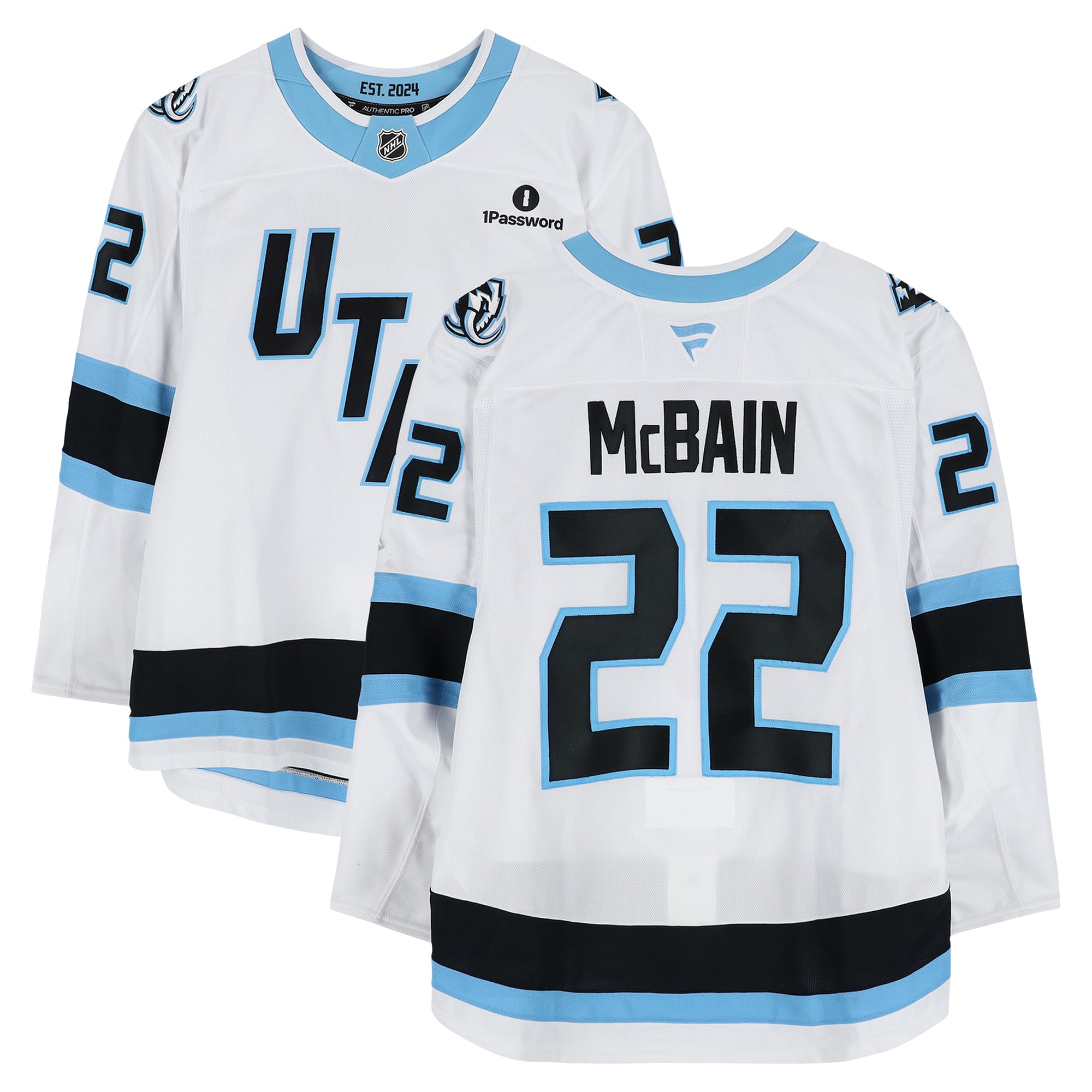 Maillot blanc n° 22 porté par Jack McBain des Utah Mammoths lors du premier tour des séries éliminatoires de la Coupe Stanley 2026 contre les Golden Knights de Vegas.
