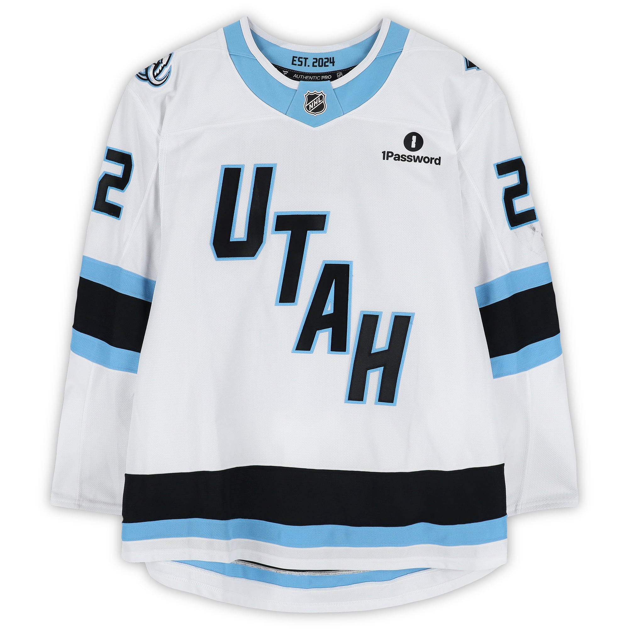 Maillot blanc n° 22 porté par Jack McBain des Utah Mammoths lors du premier tour des séries éliminatoires de la Coupe Stanley 2026 contre les Golden Knights de Vegas.