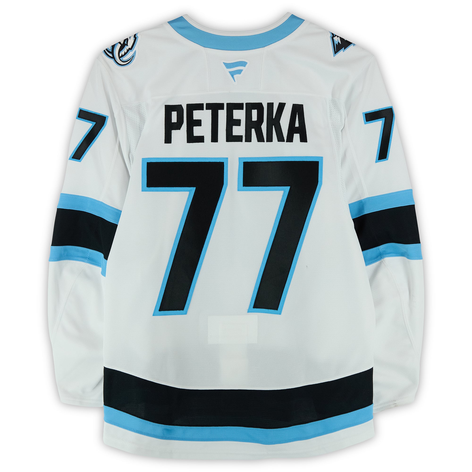 Maillot blanc n° 77 porté par JJ Peterka (Utah Mammoth) lors du premier tour des séries éliminatoires de la Coupe Stanley 2026 contre les Golden Knights de Vegas.