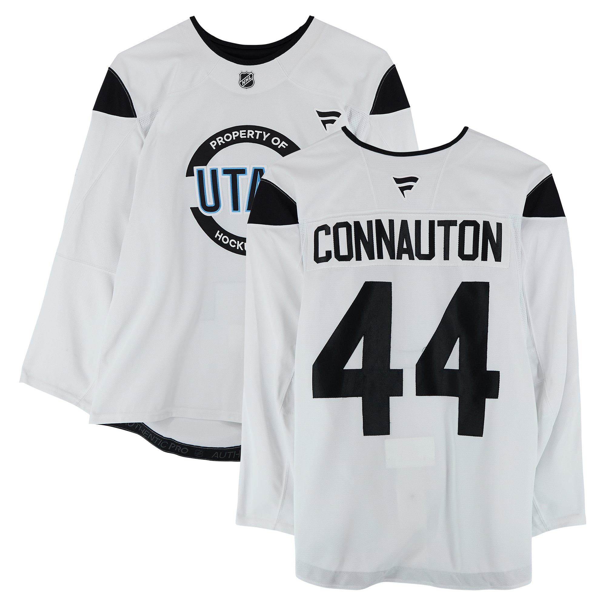 Maillot authentique blanc professionnel porté à l'entraînement par Kevin Connauton, numéro 44, du Utah Hockey Club, saison 2024-2025 de la LNH