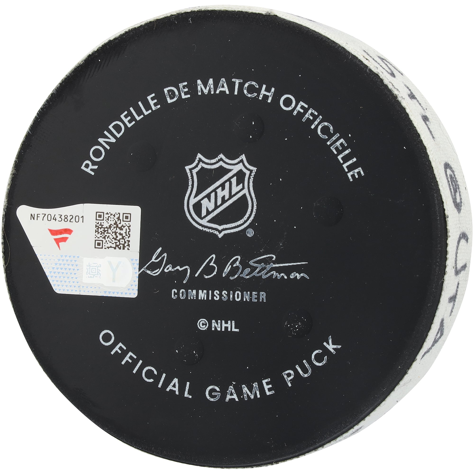 Rondelle de but utilisée par Lawson Crouse (Utah Mammoth) lors du match du 16 avril 2026 contre les Blues de St. Louis