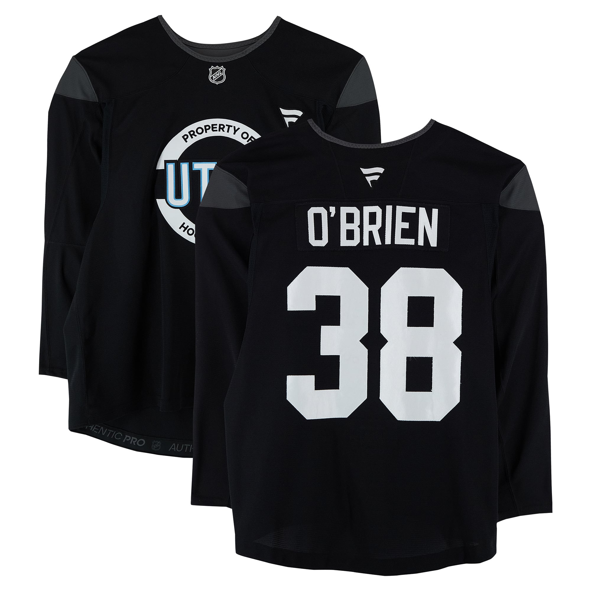 Liam O'Brien Utah Mammoth Practice-Used #38 Black Jersey from the 2024-25 NHL Season