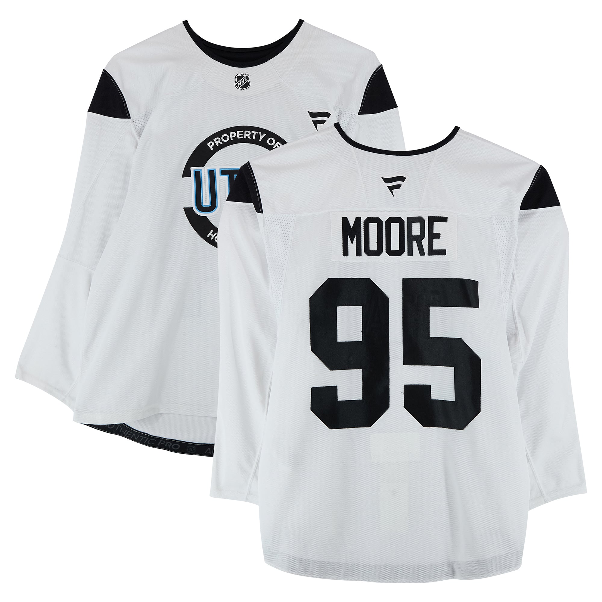 Lleyton Moore Utah Mammoth Practice-Used #95 White Jersey from the 2024-25 NHL Season
