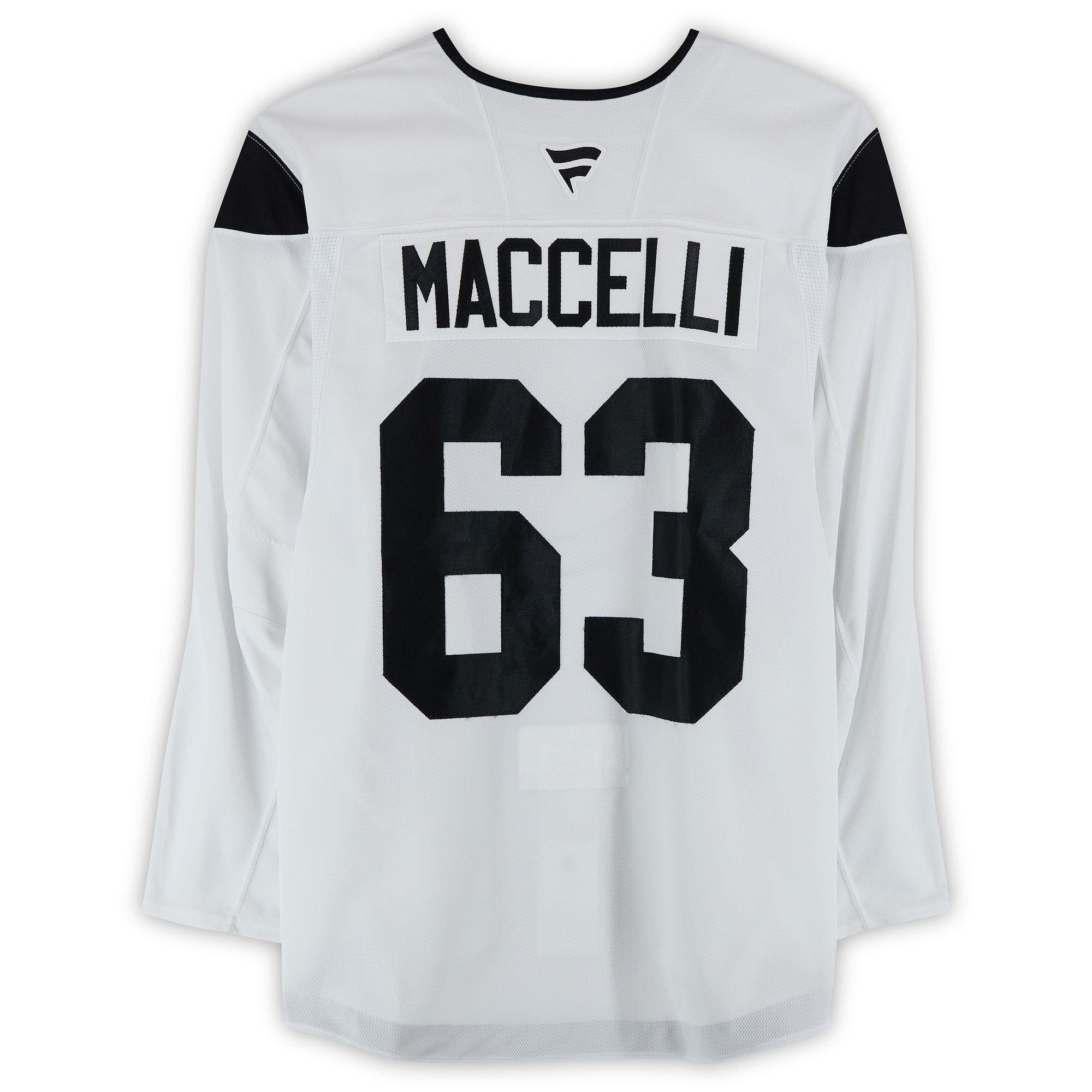 Maillot authentique blanc professionnel porté à l'entraînement par Matias Maccelli, numéro 63, du Utah Hockey Club, saison 2024-2025 de la LNH