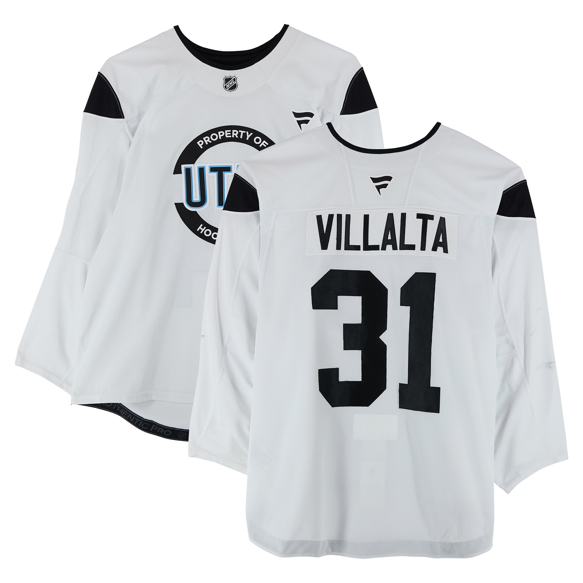 Maillot authentique blanc professionnel porté à l'entraînement par Matt Villalta, numéro 31, du Utah Hockey Club, saison 2024-2025 de la LNH