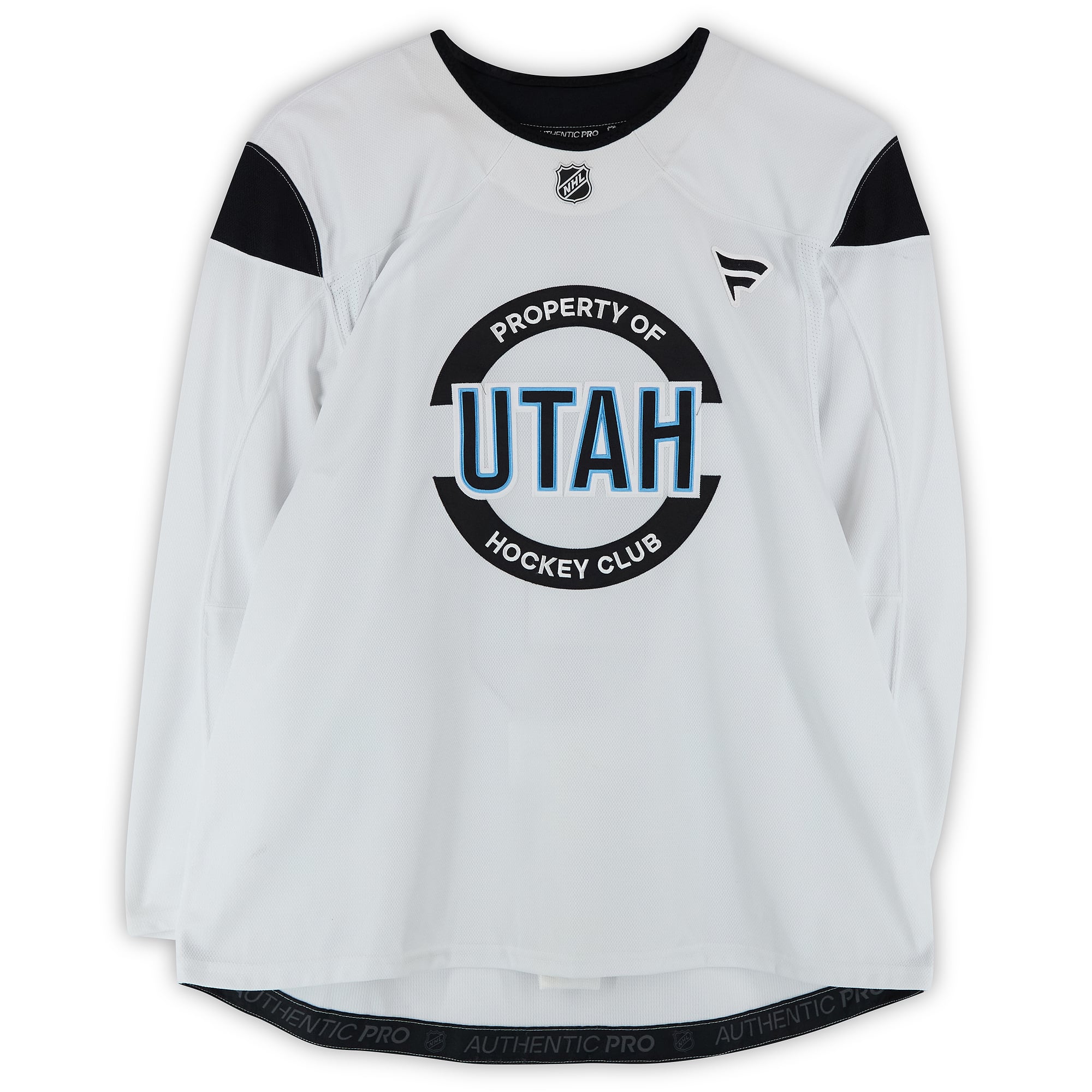 Maillot authentique blanc professionnel porté à l'entraînement par Maveric Lamoureux, numéro 10, du Utah Hockey Club, saison 2024-2025 de la LNH.