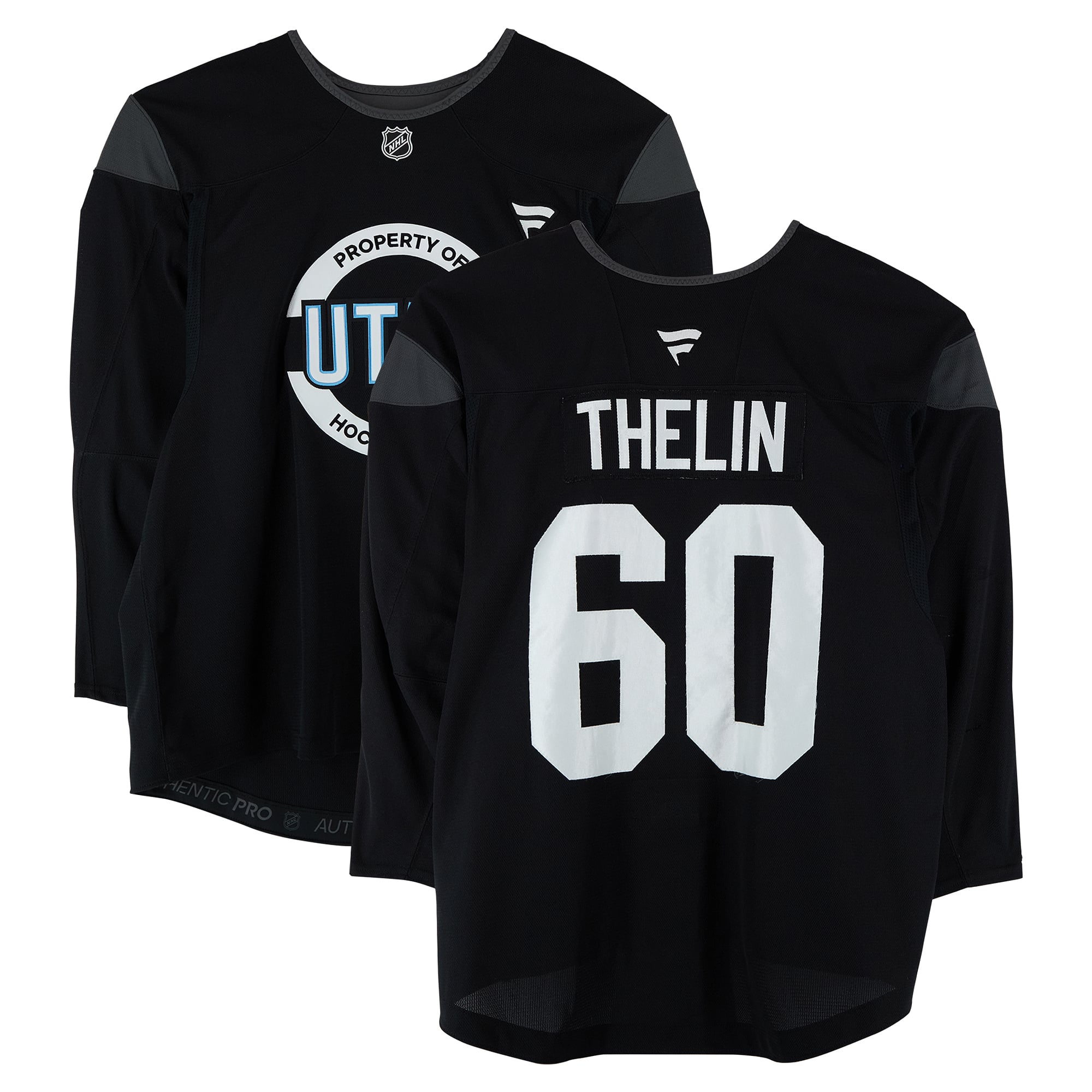 Melker Thelin Utah Mammoth Practice-Used #60 Black Jersey from the 2024-25 NHL Season