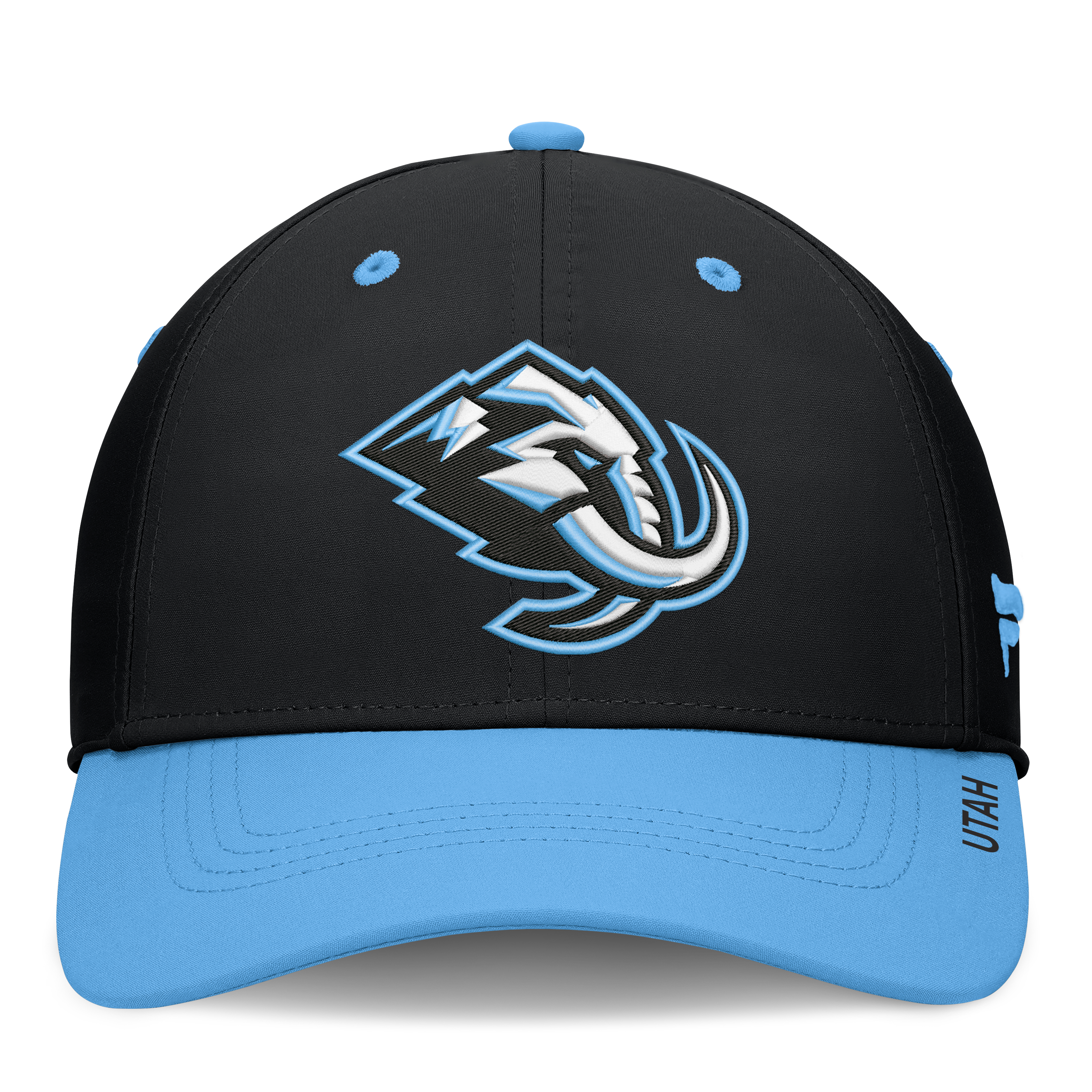 Casquette extensible authentique Utah Mammoth Pro Rink pour homme, noire et bleu clair (Fanatics)