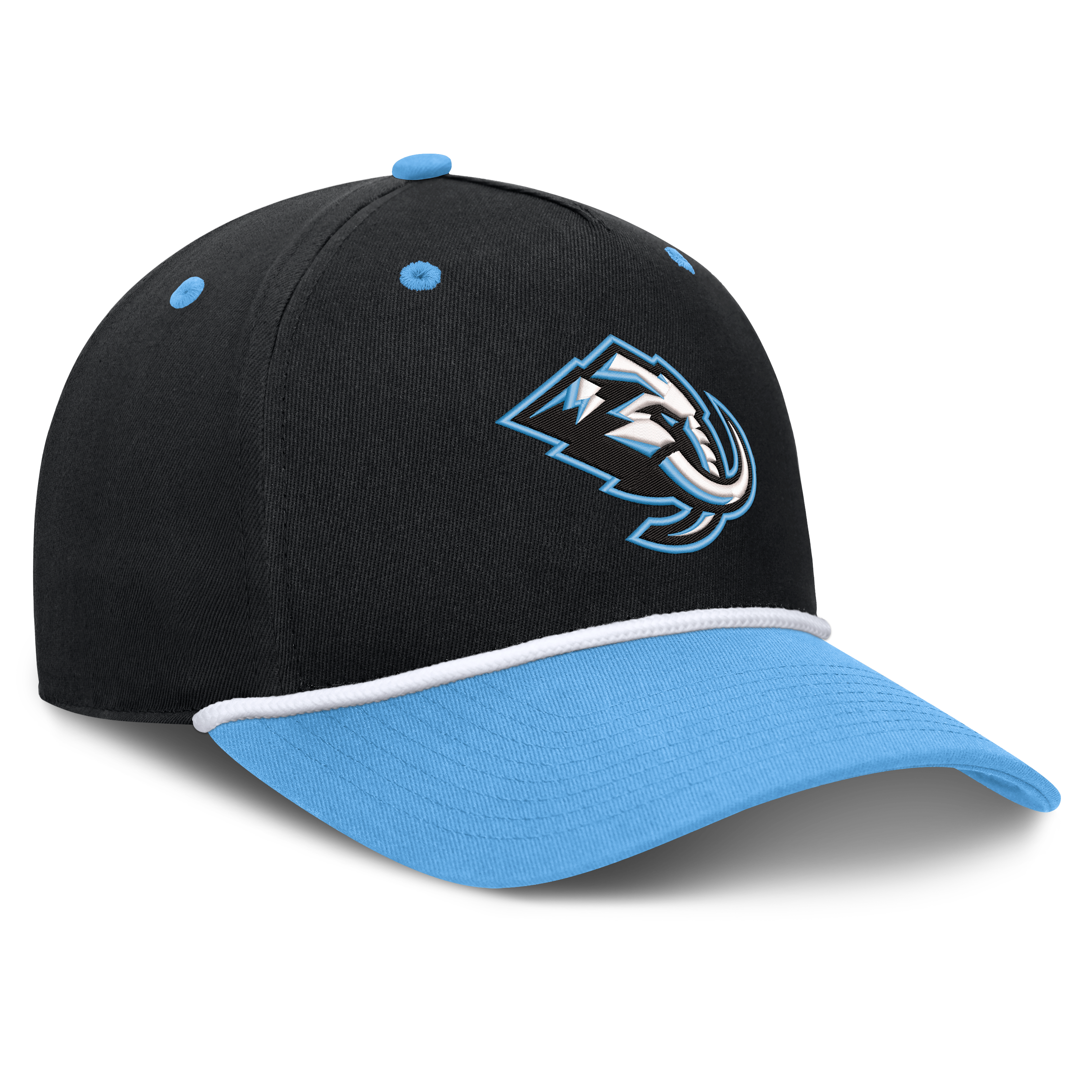 Men's Fanatics Black/Light Blue Utah Mammoth Fundamental Power Play A-Frame Adjustable Hat