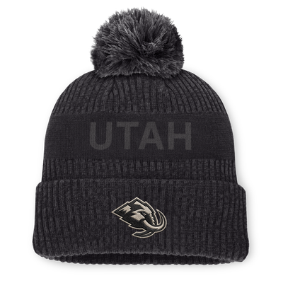 Men's Utah Mammoth Fanatics Charcoal Road Phantom Cuffed Knit Hat with Pom