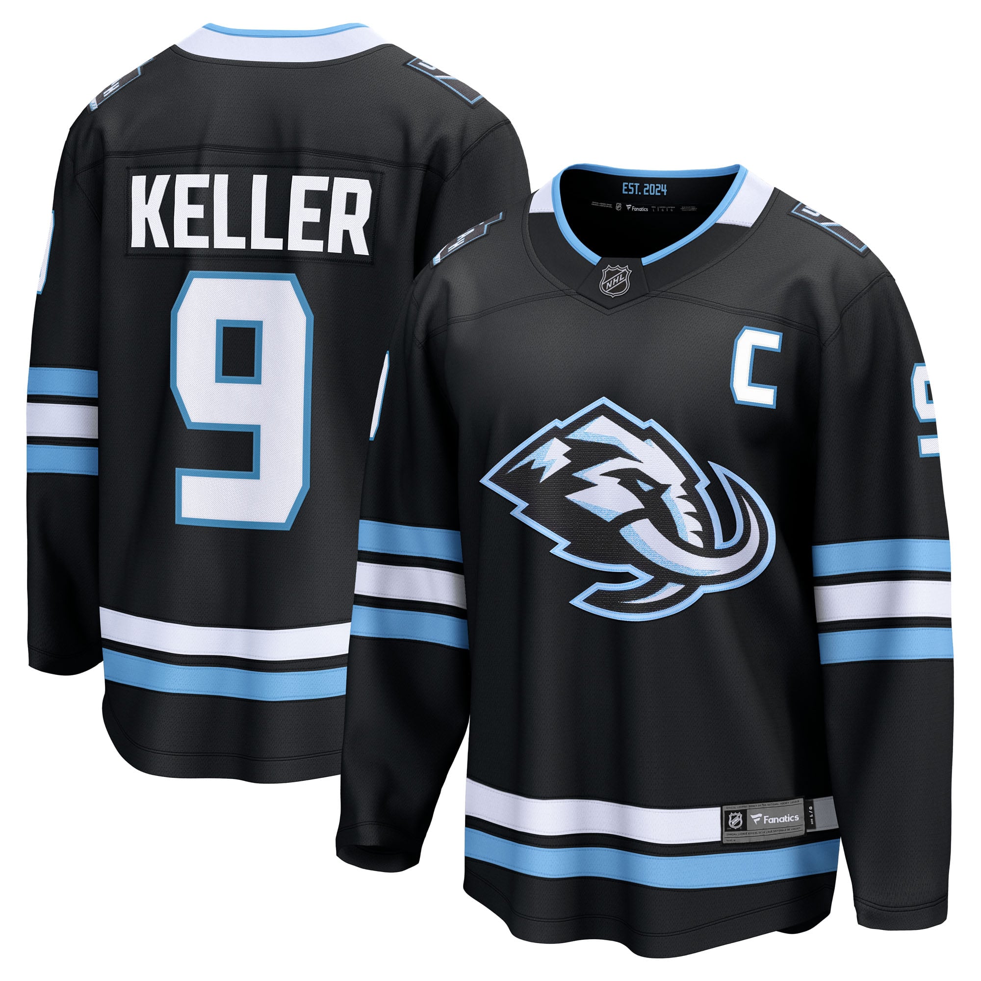 Maillot de joueur d'échappée à domicile Clayton Keller, noir, fanatiques pour hommes, Utah Mammoth
