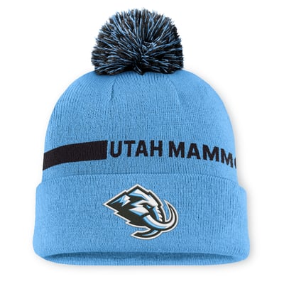 Men's Utah Mammoth Fanatics Light Blue Authentic Pro Rink Cuffed Knit Hat with Pom