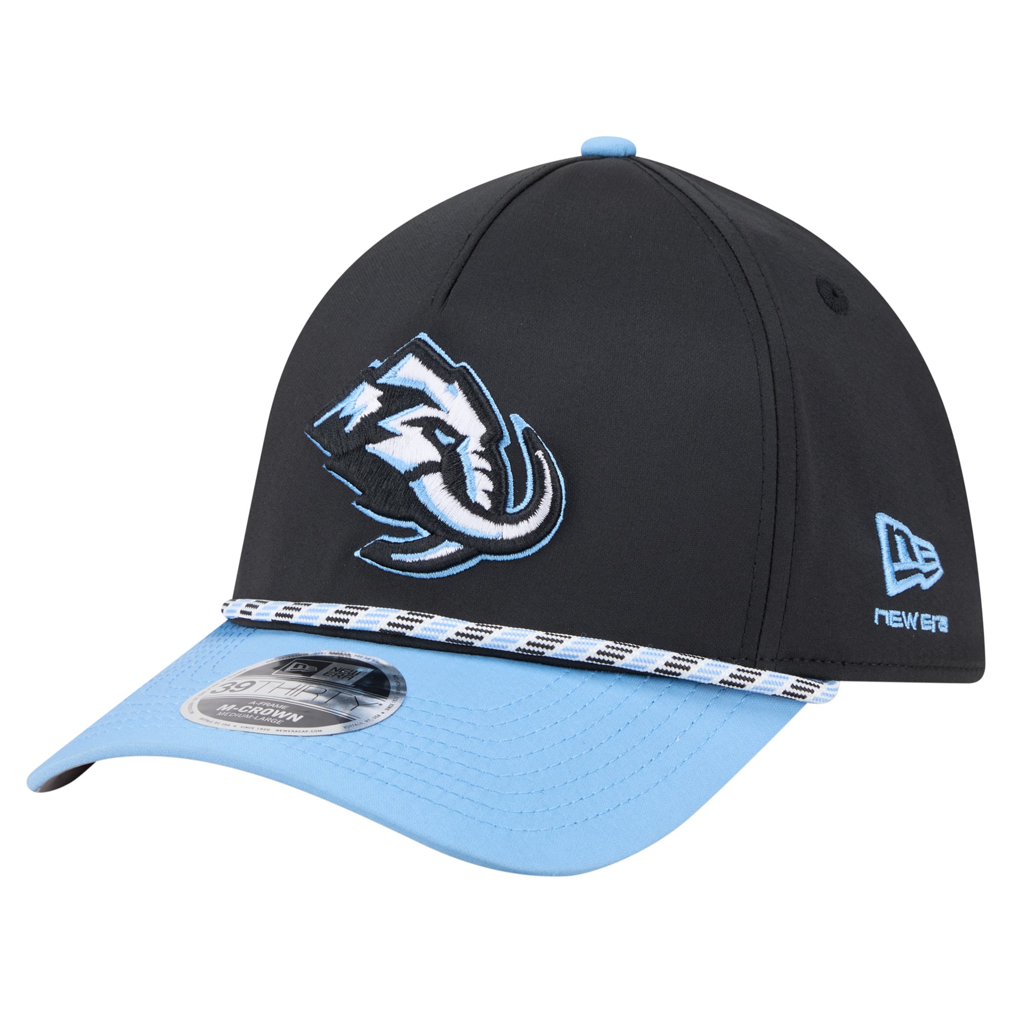 Men's New Era Black/Light Blue Utah Mammoth 2-Tone Featherweight 39THIRTY A-Frame M-Crown Flex Hat