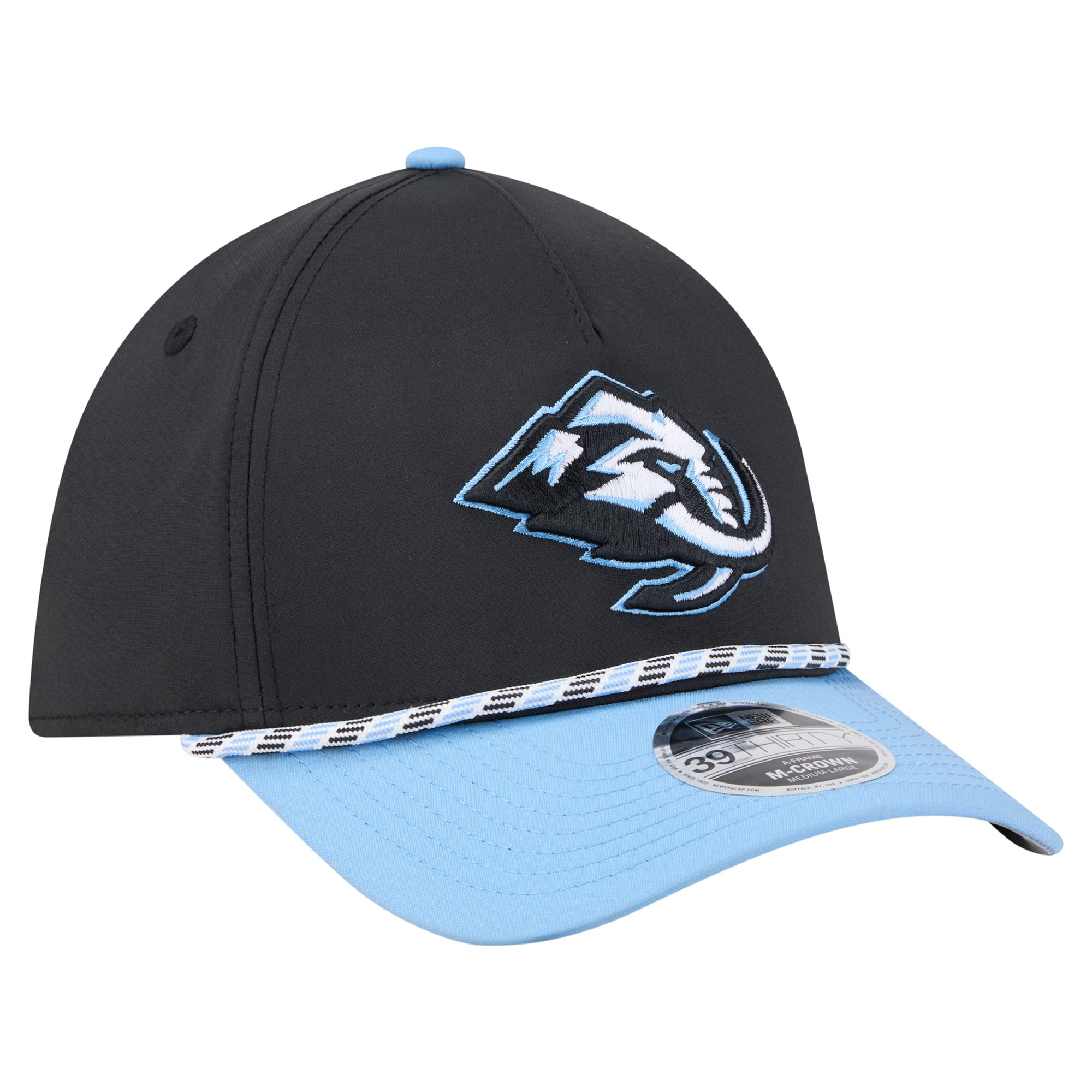 Men's New Era Black/Light Blue Utah Mammoth 2-Tone Featherweight 39THIRTY A-Frame M-Crown Flex Hat