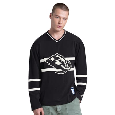 Men's Utah Mammoth Starter Black Line Up Long Sleeve V-Neck T-Shirt