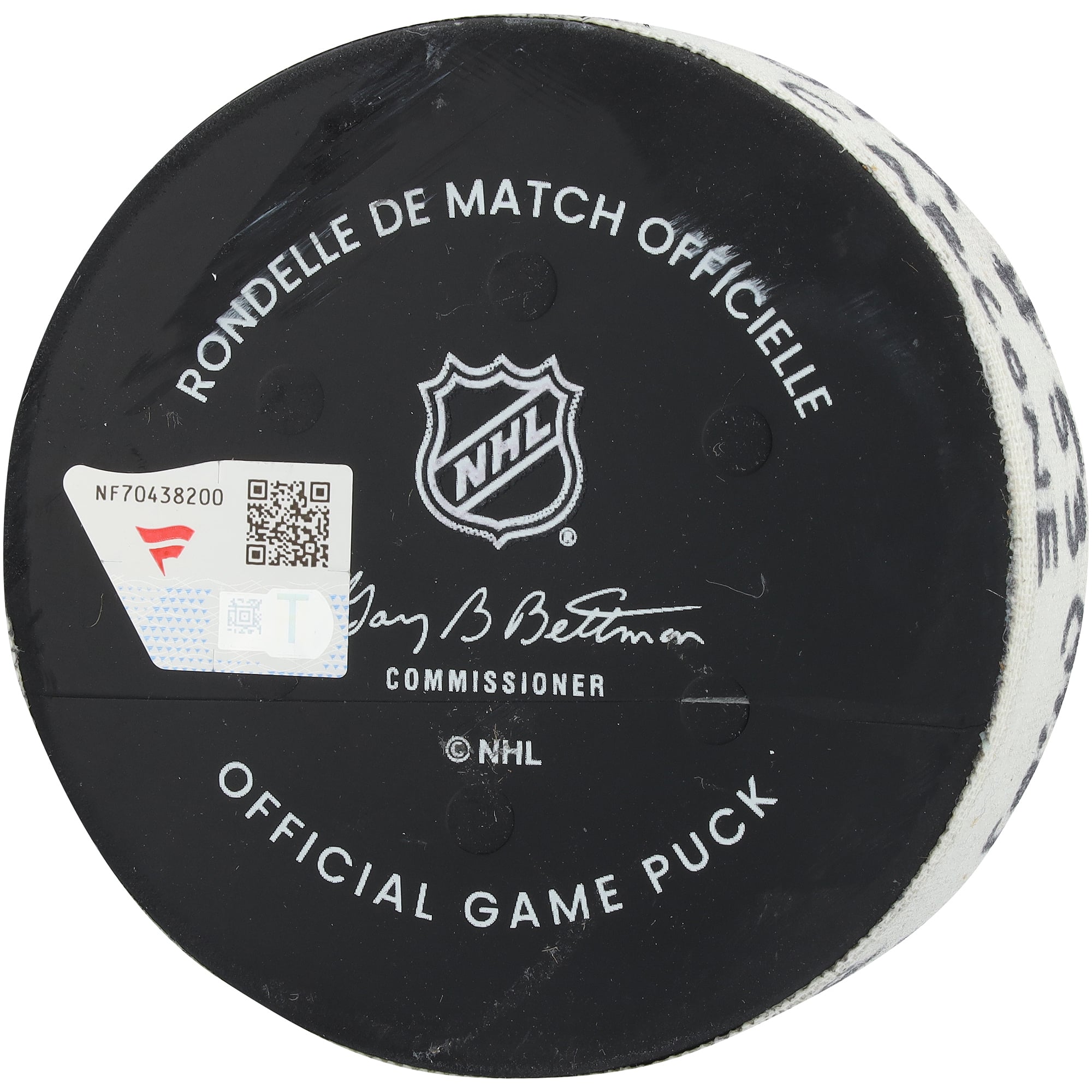 Rondelle de but utilisée par Michael Carcone (Utah Mammoth) lors du match du 16 avril 2026 contre les Blues de St. Louis
