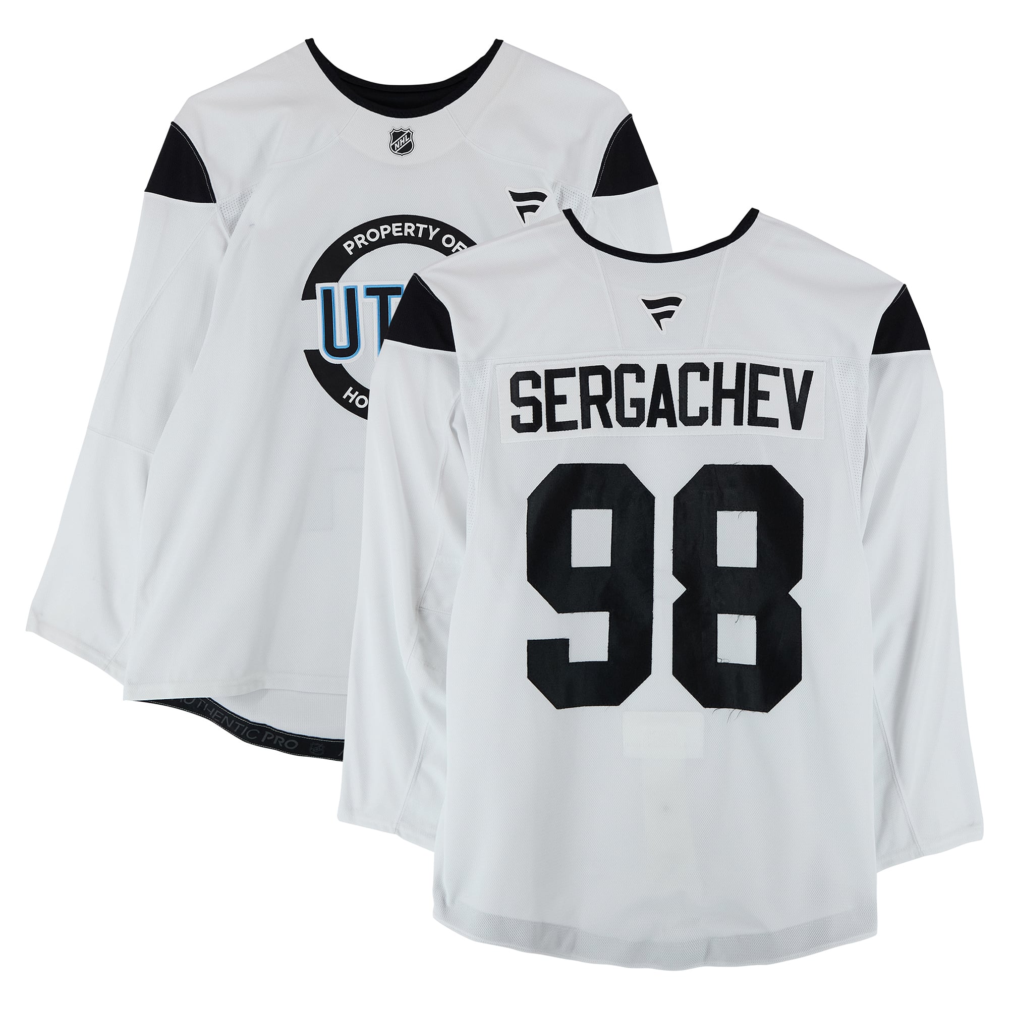 Mikhail Sergachev Utah Mammoth Practice-Used #98 White Jersey from the 2024-25 NHL Season