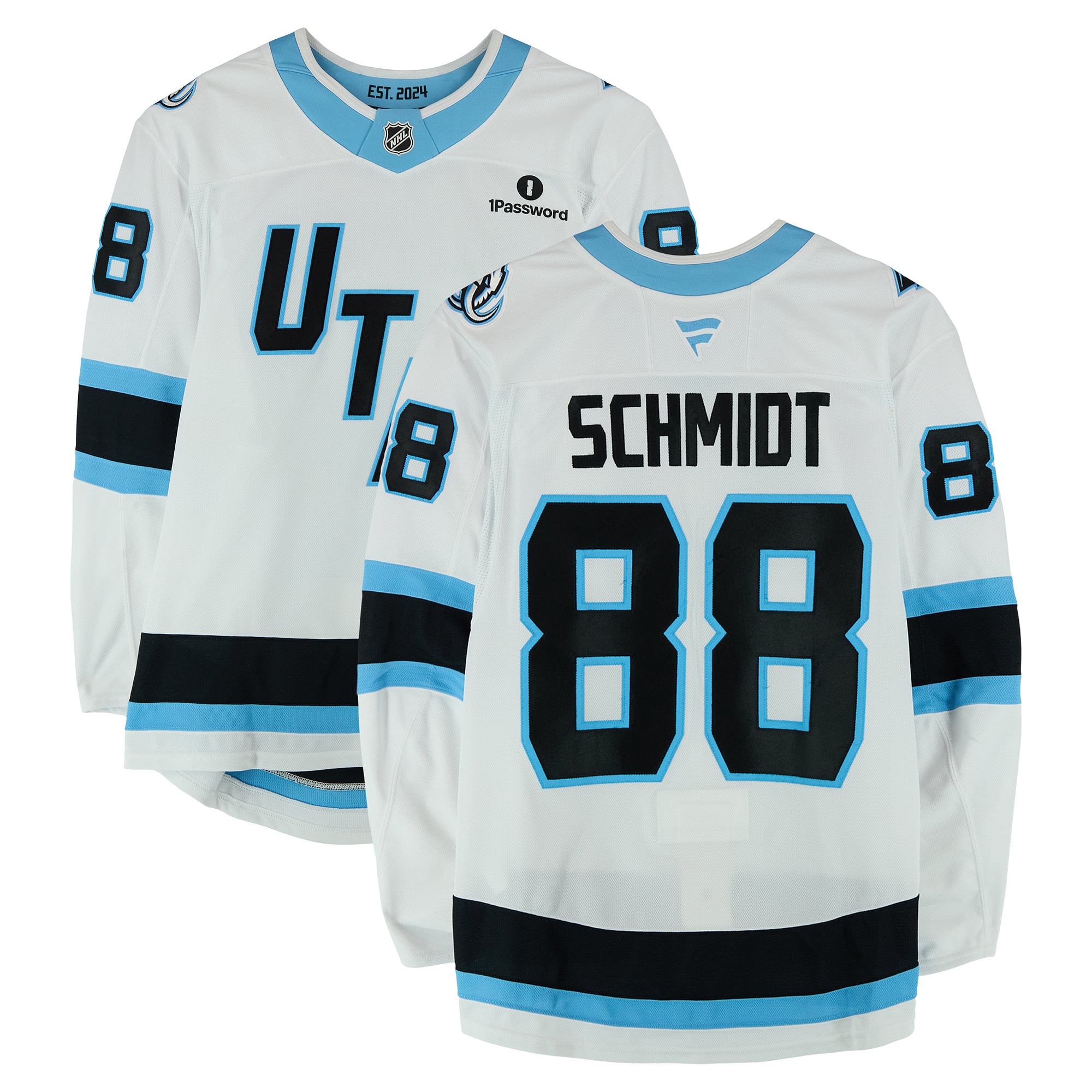 Maillot blanc n° 88 porté par Nate Schmidt (Utah Mammoth) lors du premier tour des séries éliminatoires de la Coupe Stanley 2026 contre les Golden Knights de Vegas.