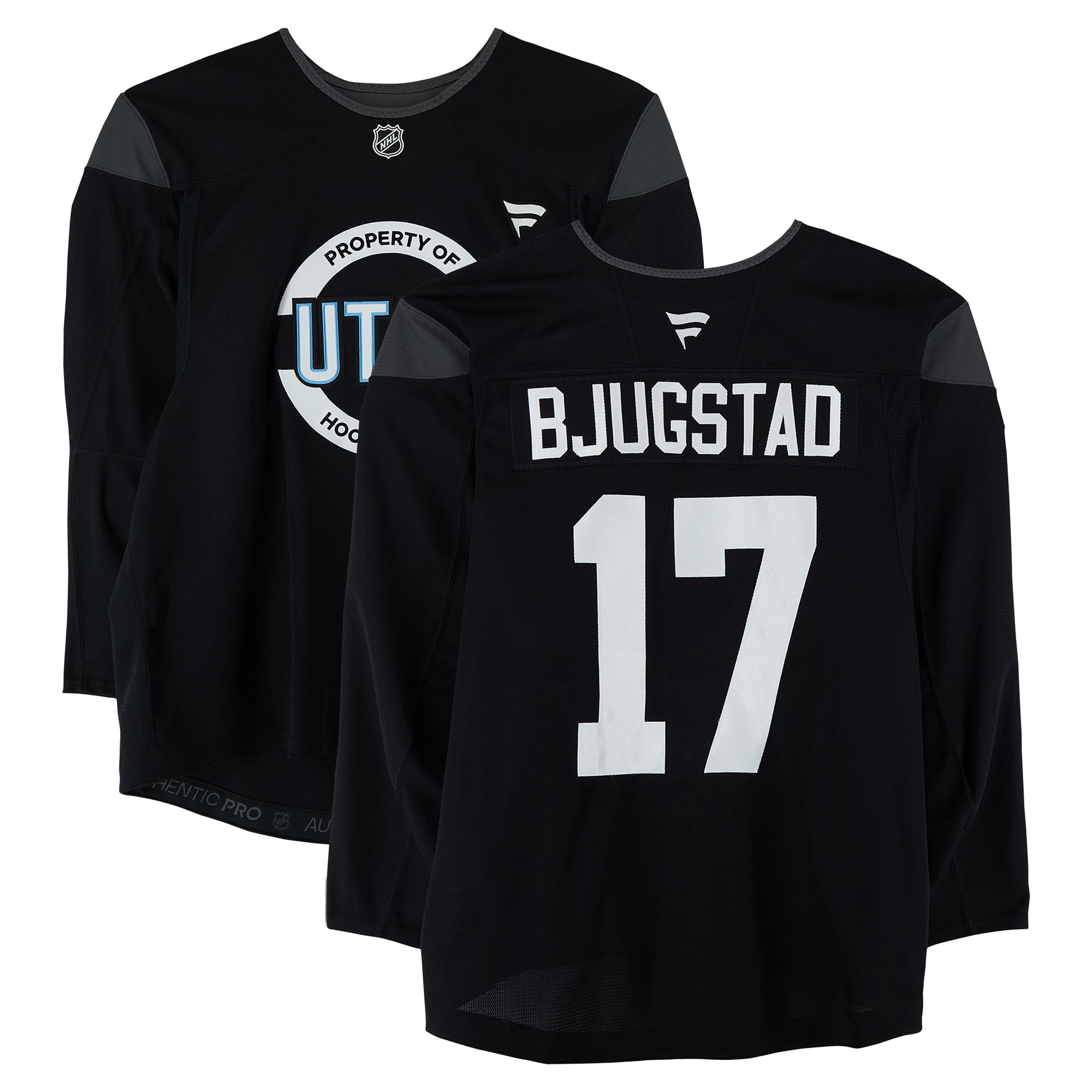Maillot noir n° 17 porté à l'entraînement par Nick Bjugstad, des Utah Mammoths, lors de la saison 2024-2025 de la LNH.