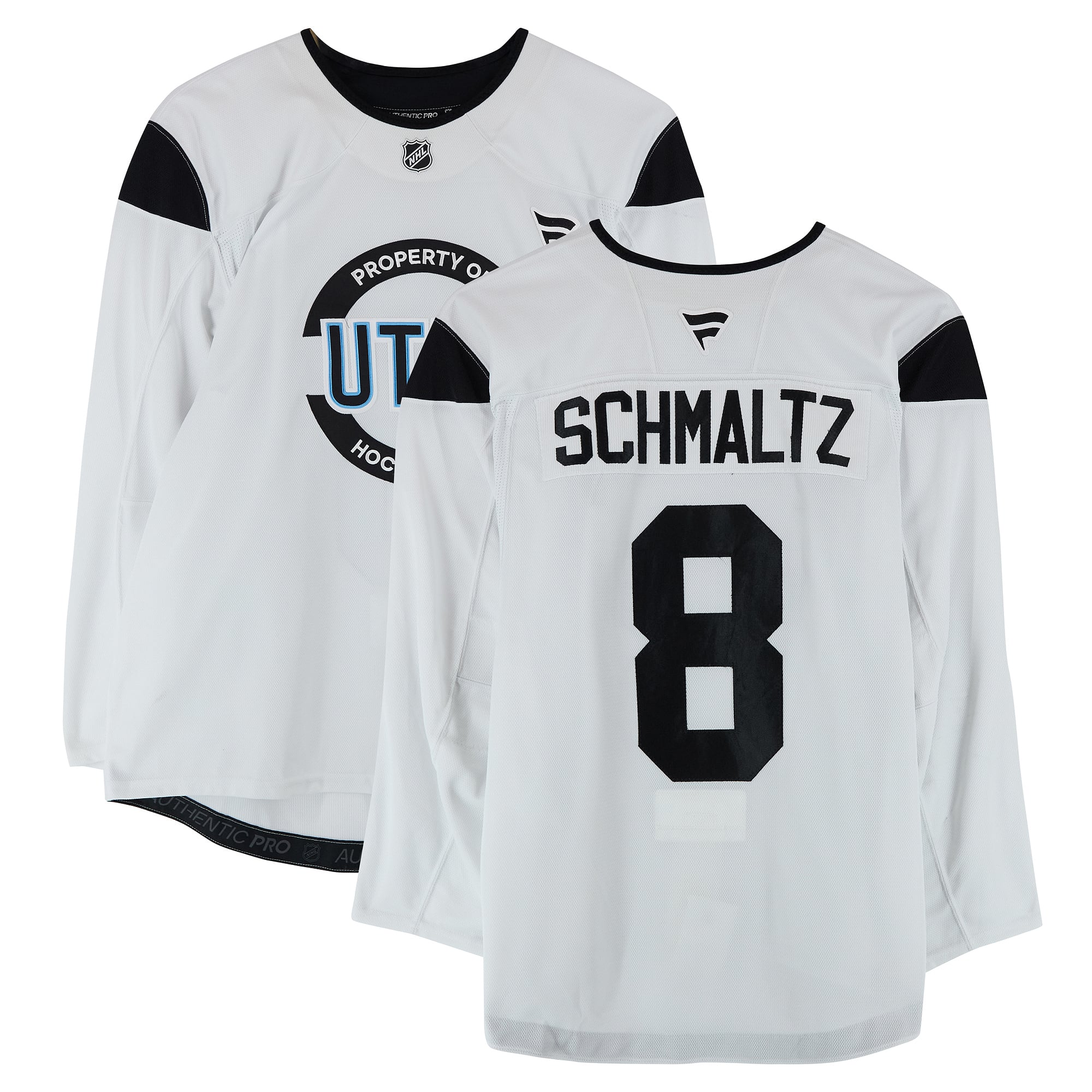 Maillot authentique blanc porté à l'entraînement par Nick Schmaltz, numéro 8, du Utah Hockey Club, saison 2024-2025 de la LNH