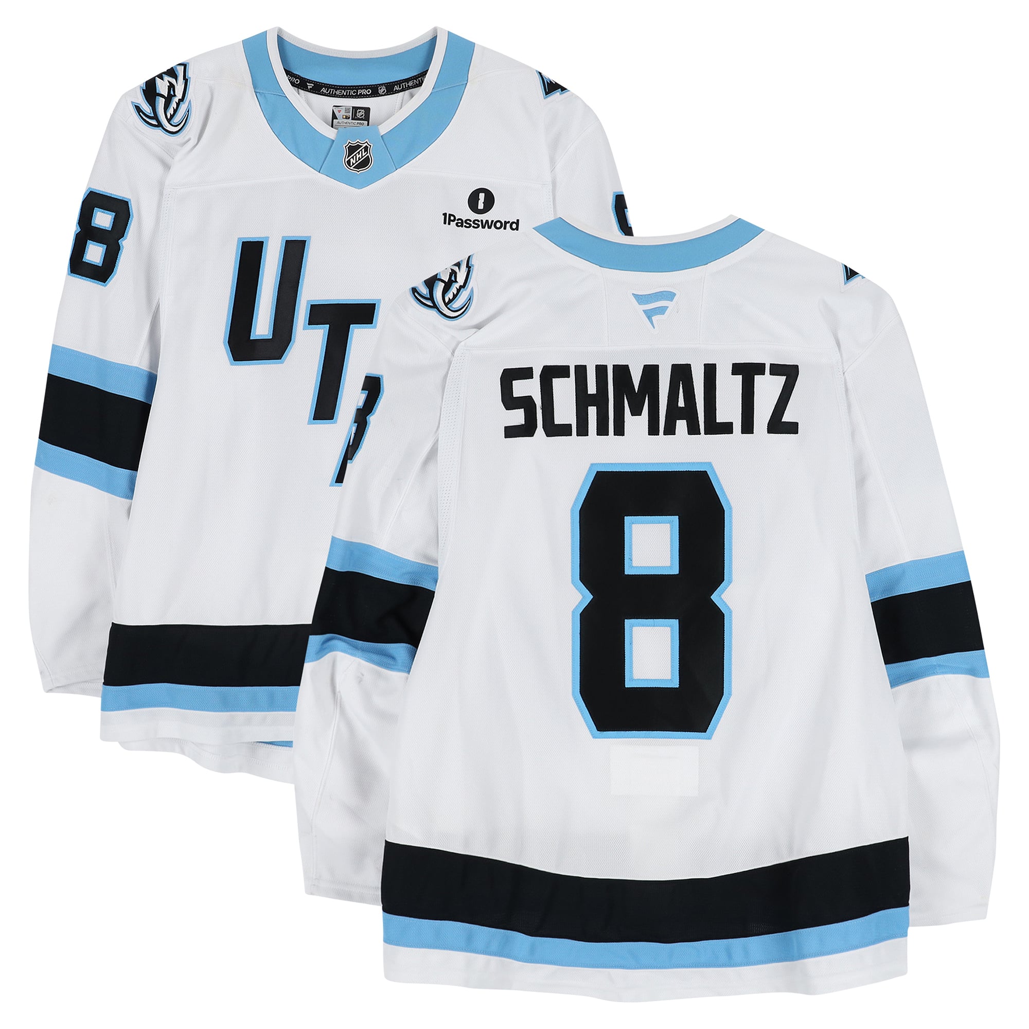 Maillot blanc n° 8 porté par Nick Schmaltz des Utah Mammoths lors du premier tour des séries éliminatoires de la Coupe Stanley 2026 contre les Golden Knights de Vegas.