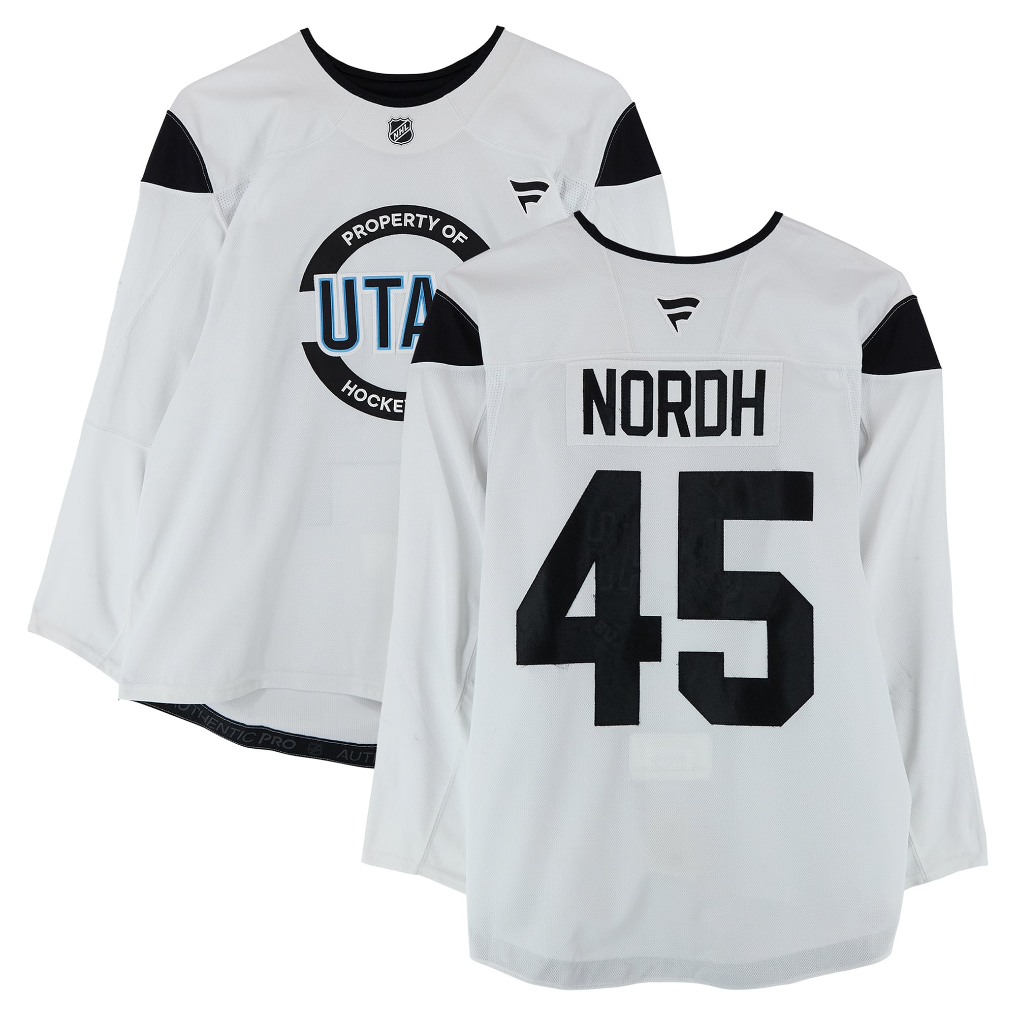 Noel Nordh Utah Hockey Club Practice-Used #45 White Jersey from the 2024-25 NHL Season