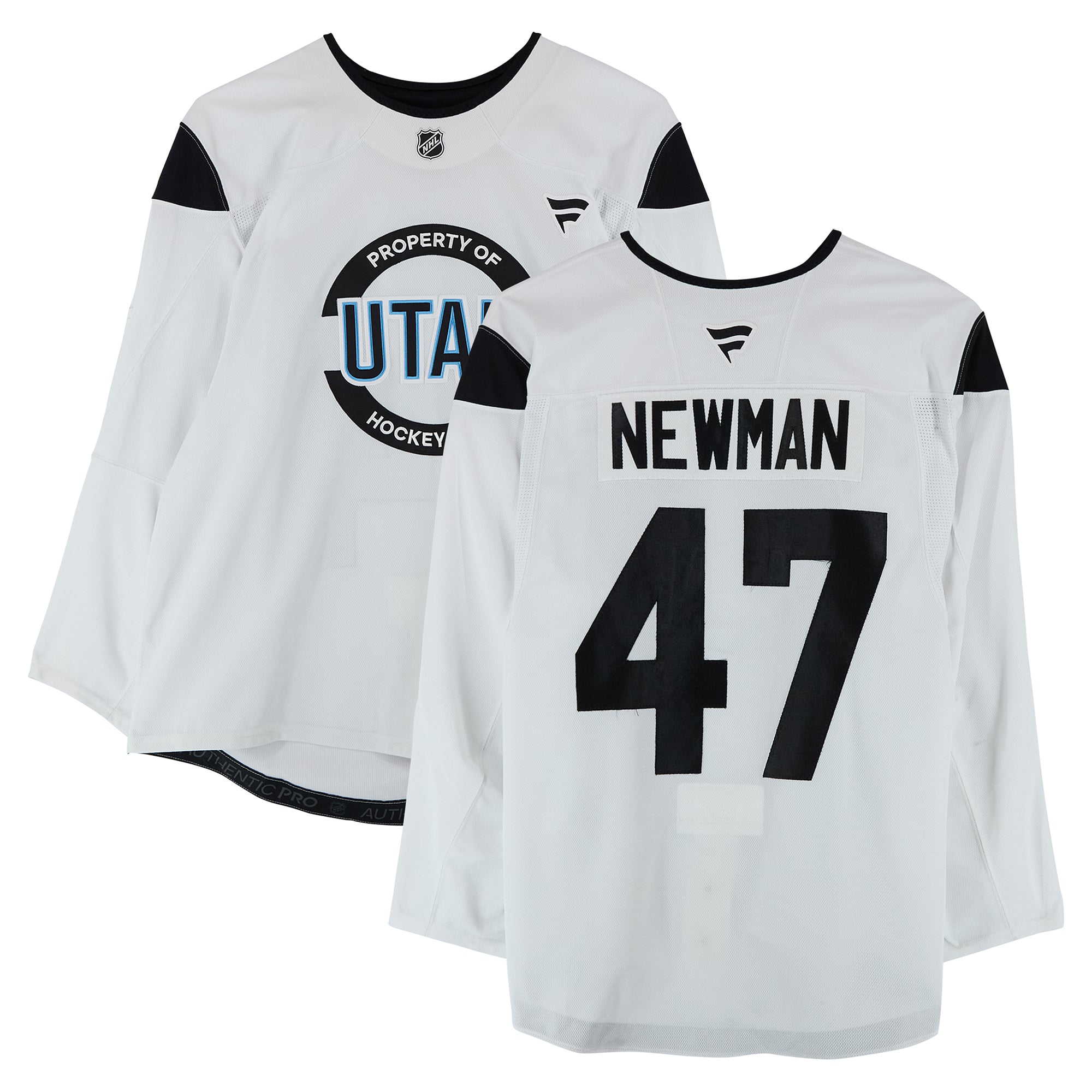 Reggie Newman Utah Hockey Club Practice-Used #47 White Jersey from the 2024-25 NHL Season
