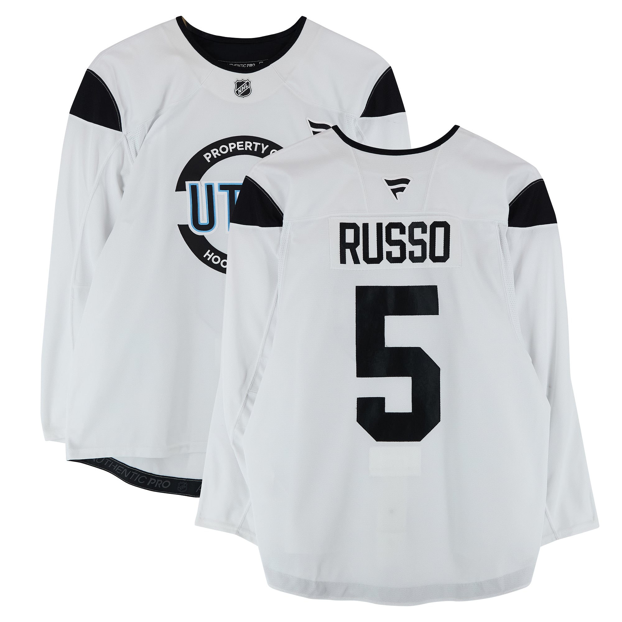 Robbie Russo Utah Hockey Club Practice-Used #5 White Jersey from the 2024-25 NHL Season
