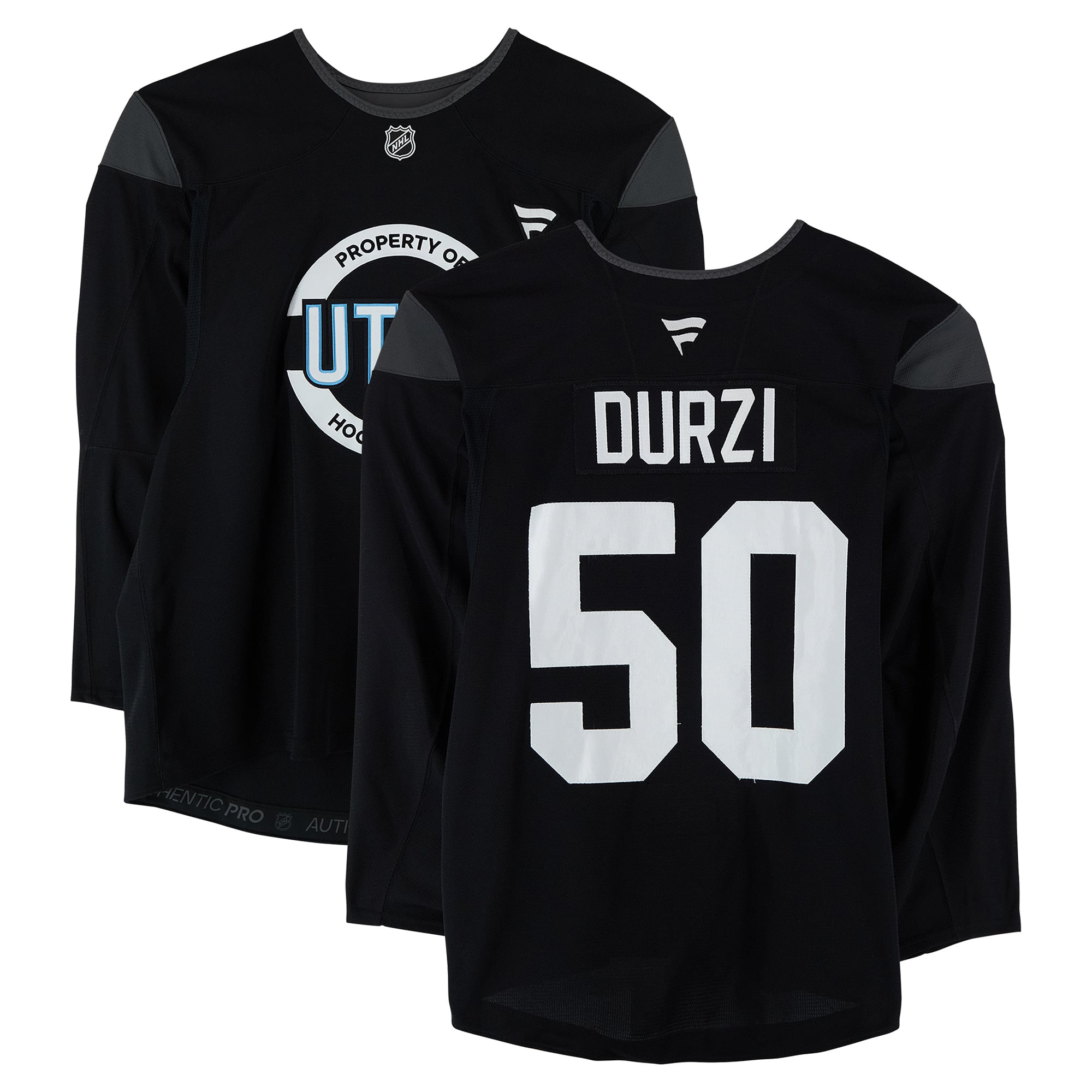 Sean Durzi Utah Mammoth Practice-Used #50 Black Jersey from the 2024-25 NHL Season