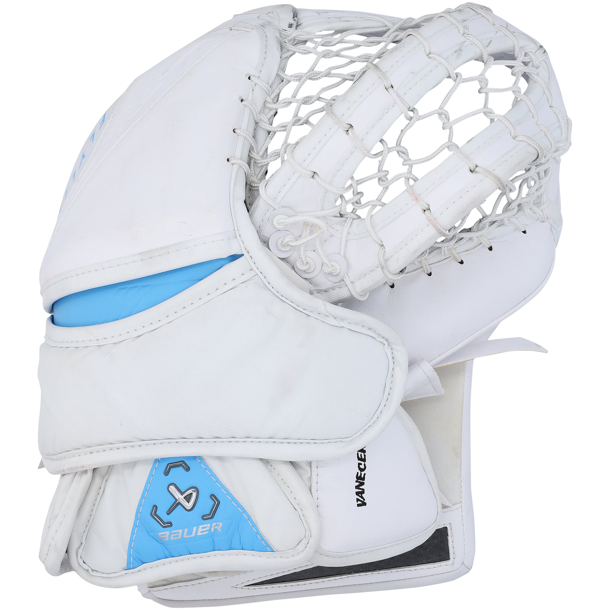 Vitek Vanecek Utah Mammoth Game-Used White Bauer Goalie Glove from the 2025-26 NHL Season - NF70454614