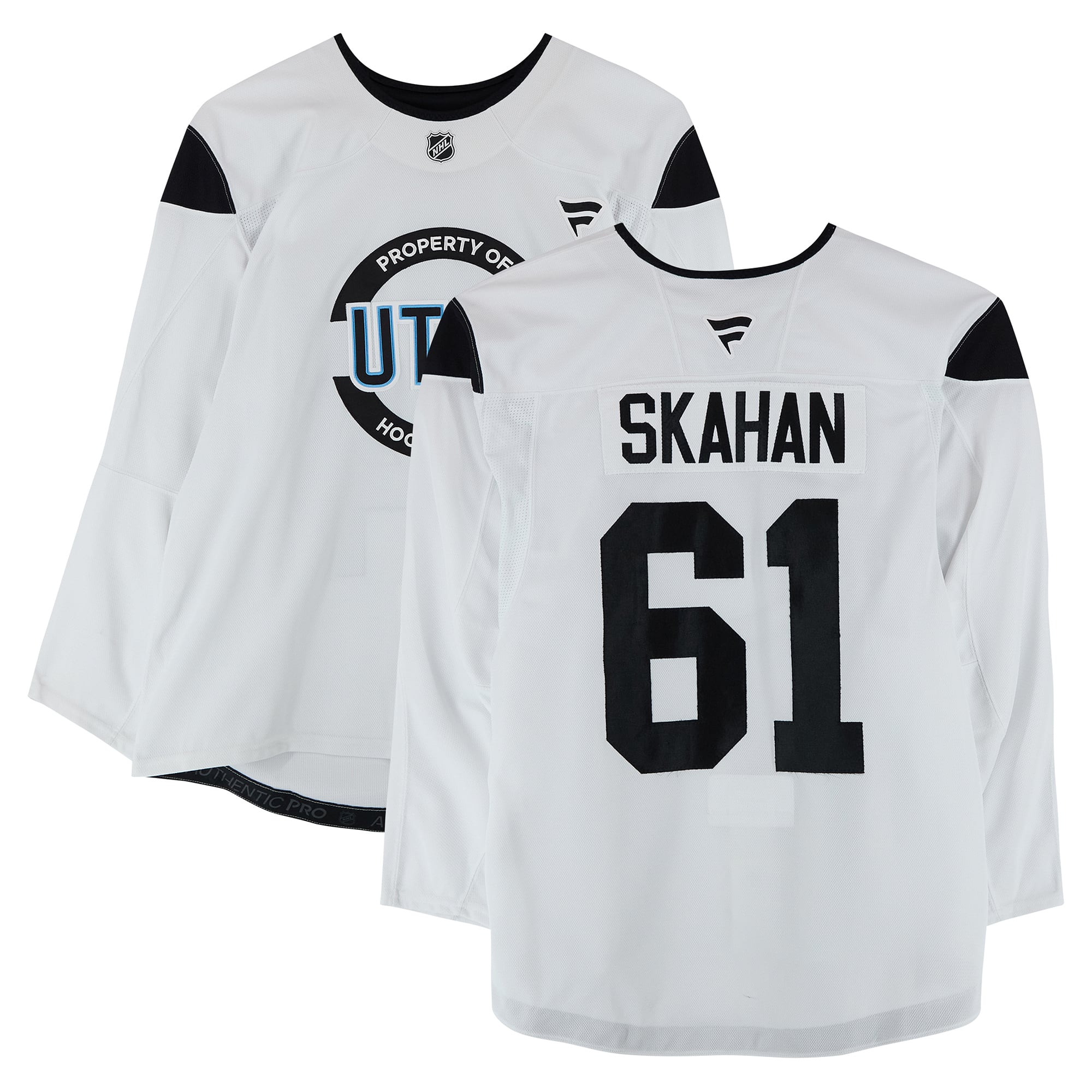Maillot blanc n° 61 porté à l'entraînement par Will Skahan du Utah Hockey Club lors de la saison 2024-2025 de la LNH