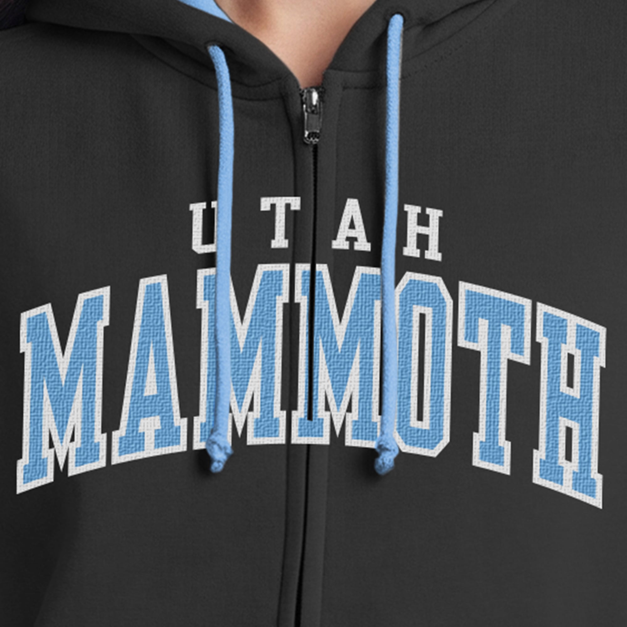 Sweat à capuche zippé en polaire Champion noir/bleu clair pour femme, orné d'un appliqué de mammouth l'Utah