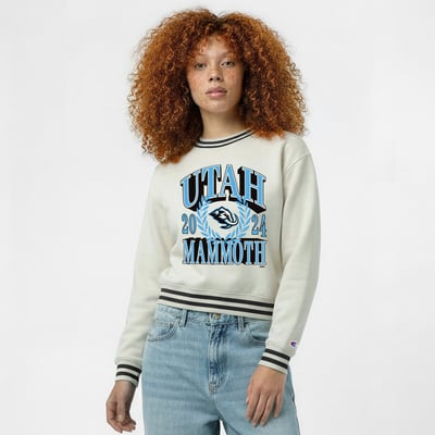  Utah Mammoth Champion Women's Bold Laurels Reverse Weave Yarn Sweatshirt - Cream