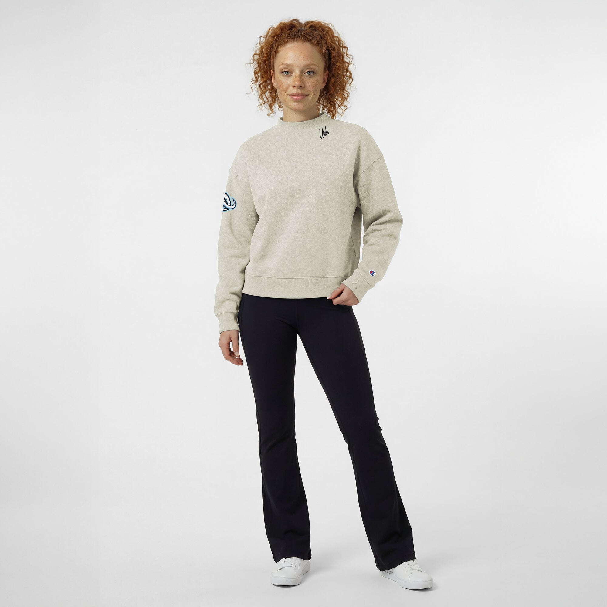 Women's Champion  Oatmeal Utah Mammoth Collar Script Triumph Tri-Blend Fleece Sweatshirt