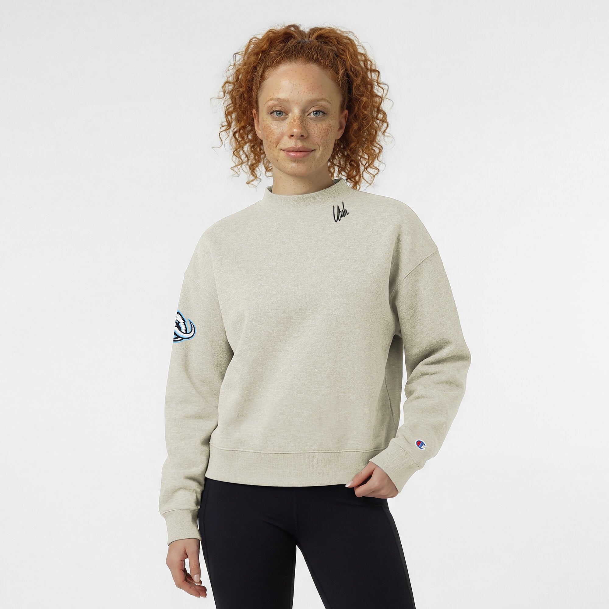 Women's Champion  Oatmeal Utah Mammoth Collar Script Triumph Tri-Blend Fleece Sweatshirt