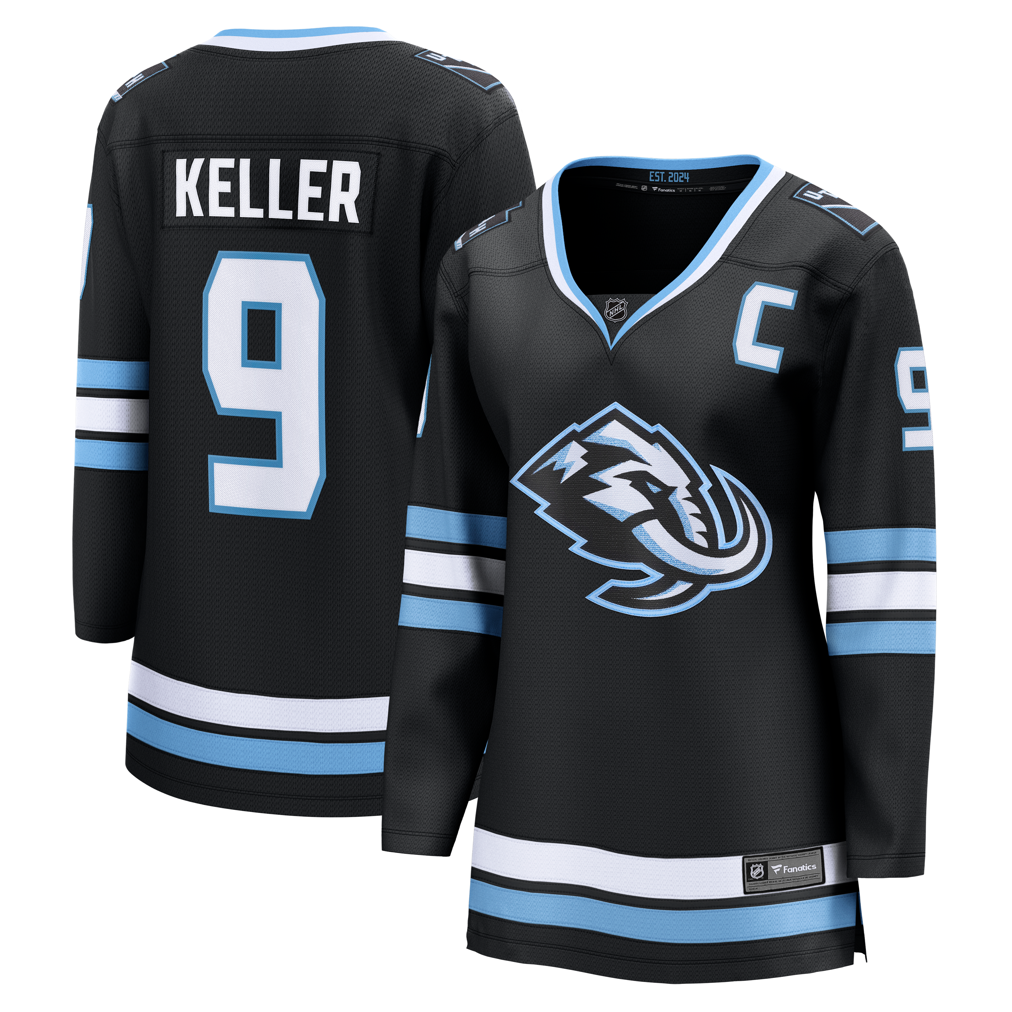 Maillot domicile noir Clayton Keller Utah Mammoth pour femme, avec écusson de capitaine et système rupture