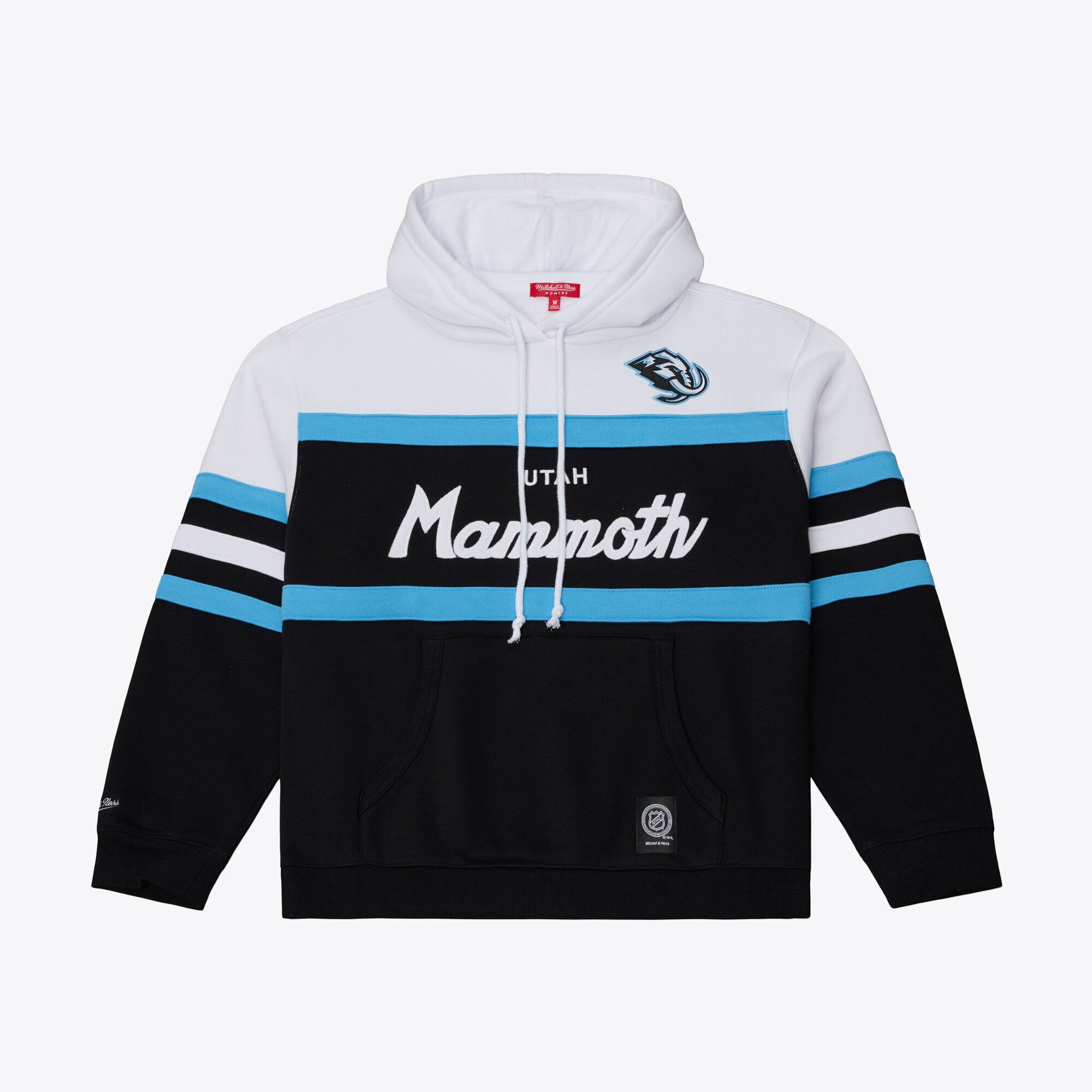 Sweat à capuche Mitchell & Ness blanc/noir pour femme, modèle Utah Mammoth Head Coach