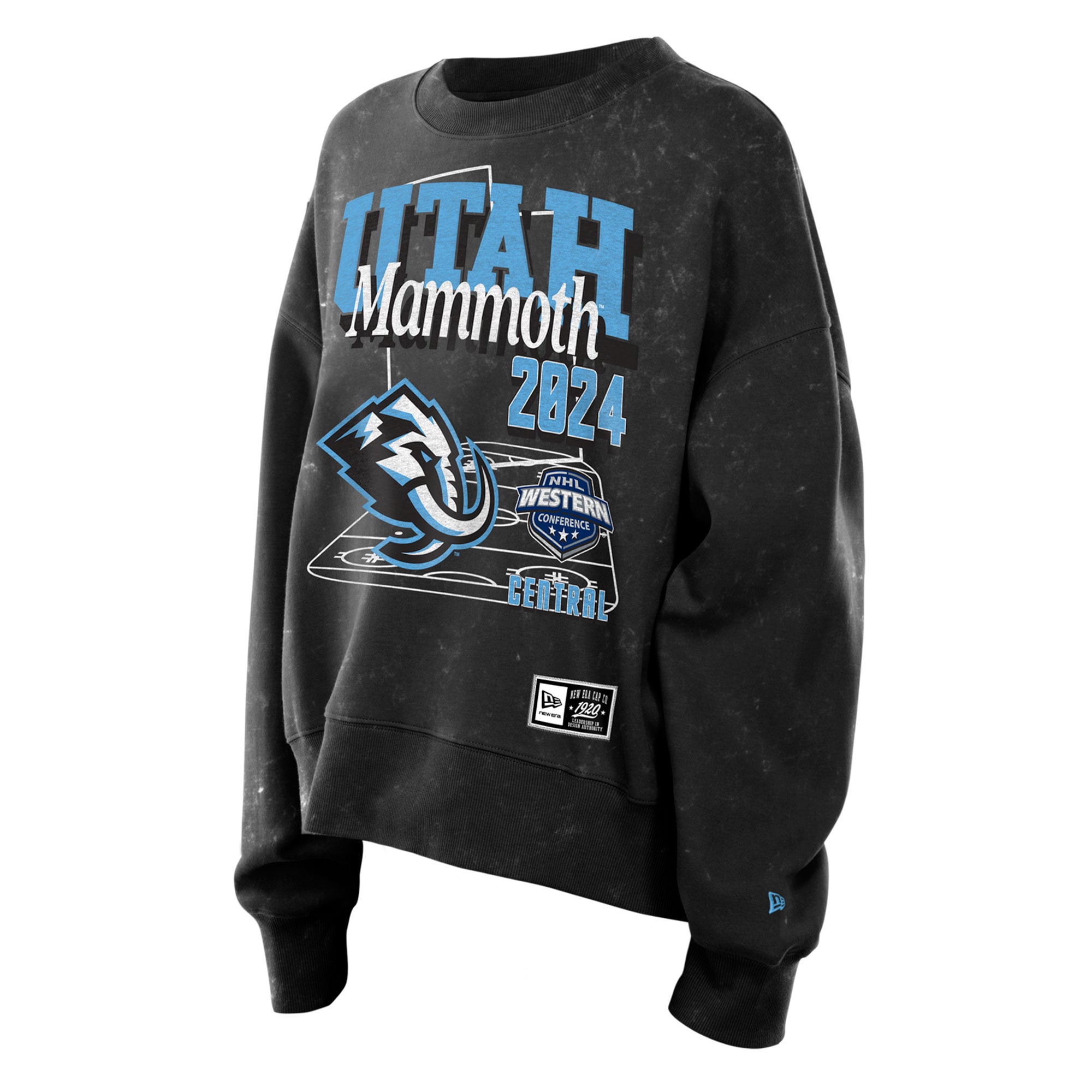 Sweat-shirt à col rond New Era noir Utah Mammoth Throwback en molleton délavé minéral pour femme
