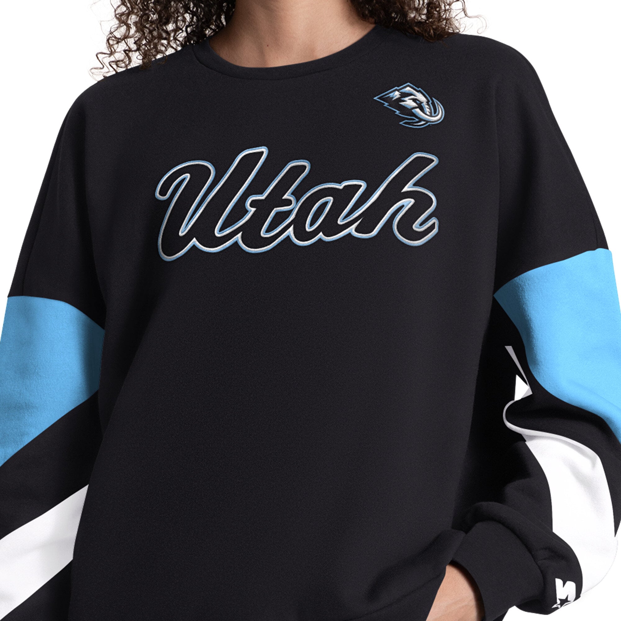 Sweat-shirt Starter noir pour femme, modèle Utah Mammoth Grand Slam à manches color block