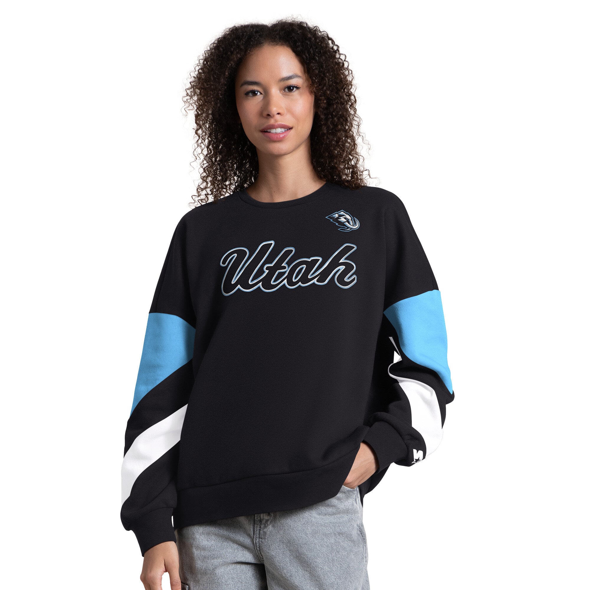 Sweat-shirt Starter noir pour femme, modèle Utah Mammoth Grand Slam à manches color block