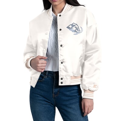 Utah Mammoth Starter Women's Fashion Script Satin Full-Snap Varsity Jacket - Cream