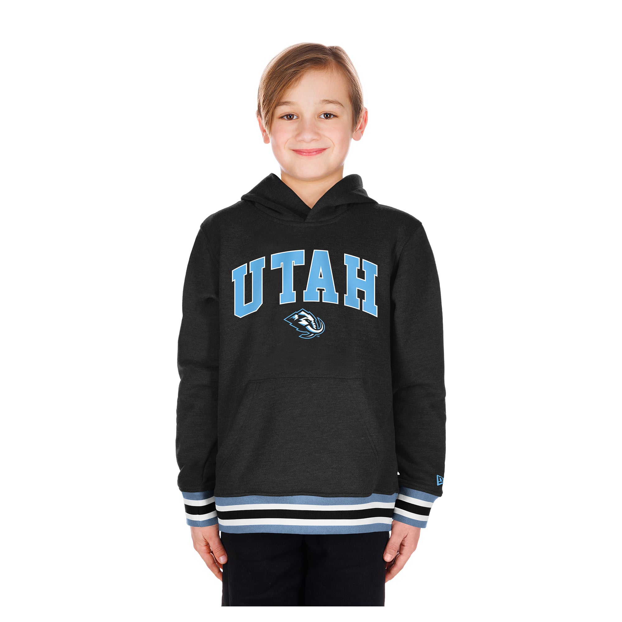 Youth New Era Black Utah Mammoth Knit Trim Pullover Hoodie