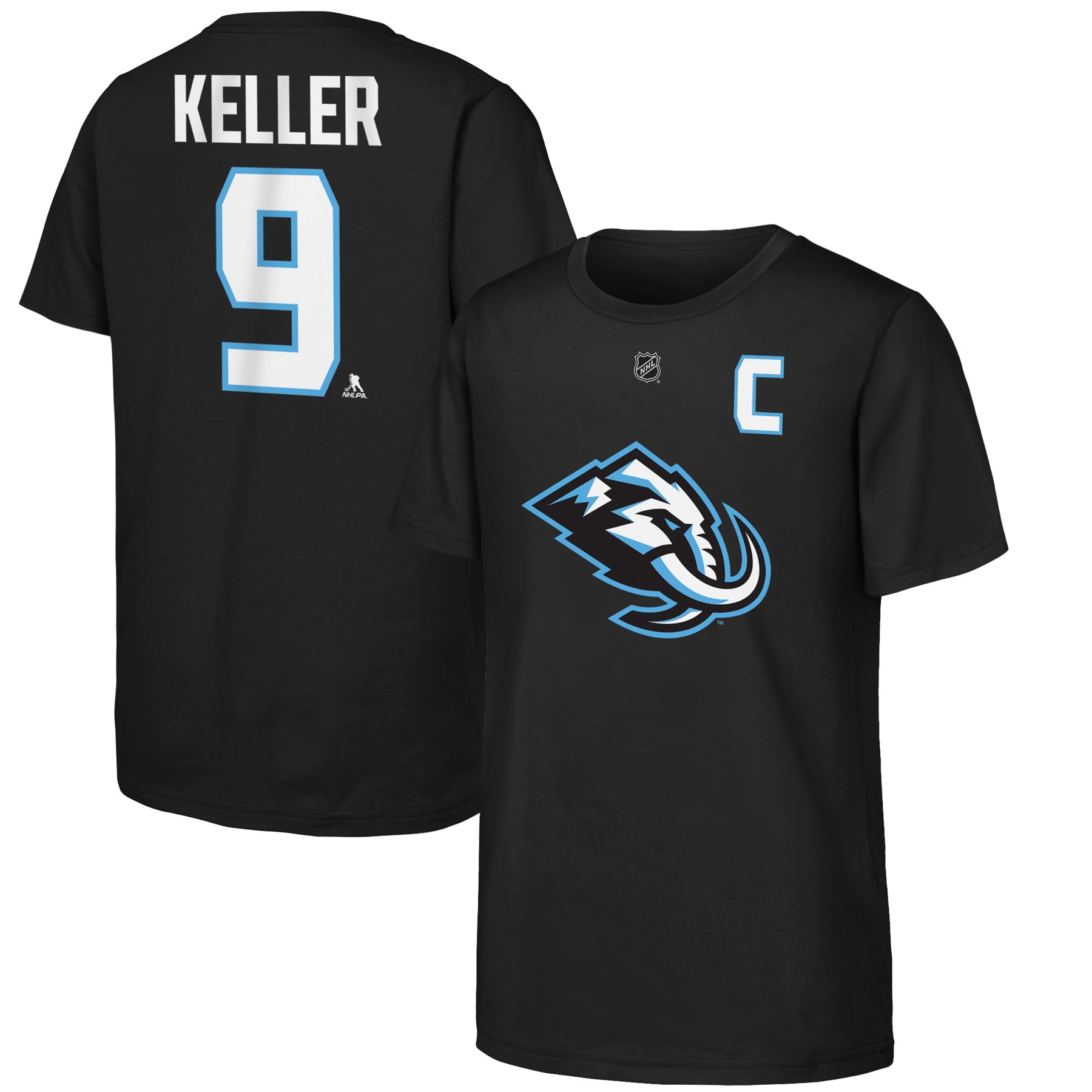 T-shirt noir avec nom et numéro du capitaine des Utah Mammoths Clayton Keller pour jeunes Outerstuff