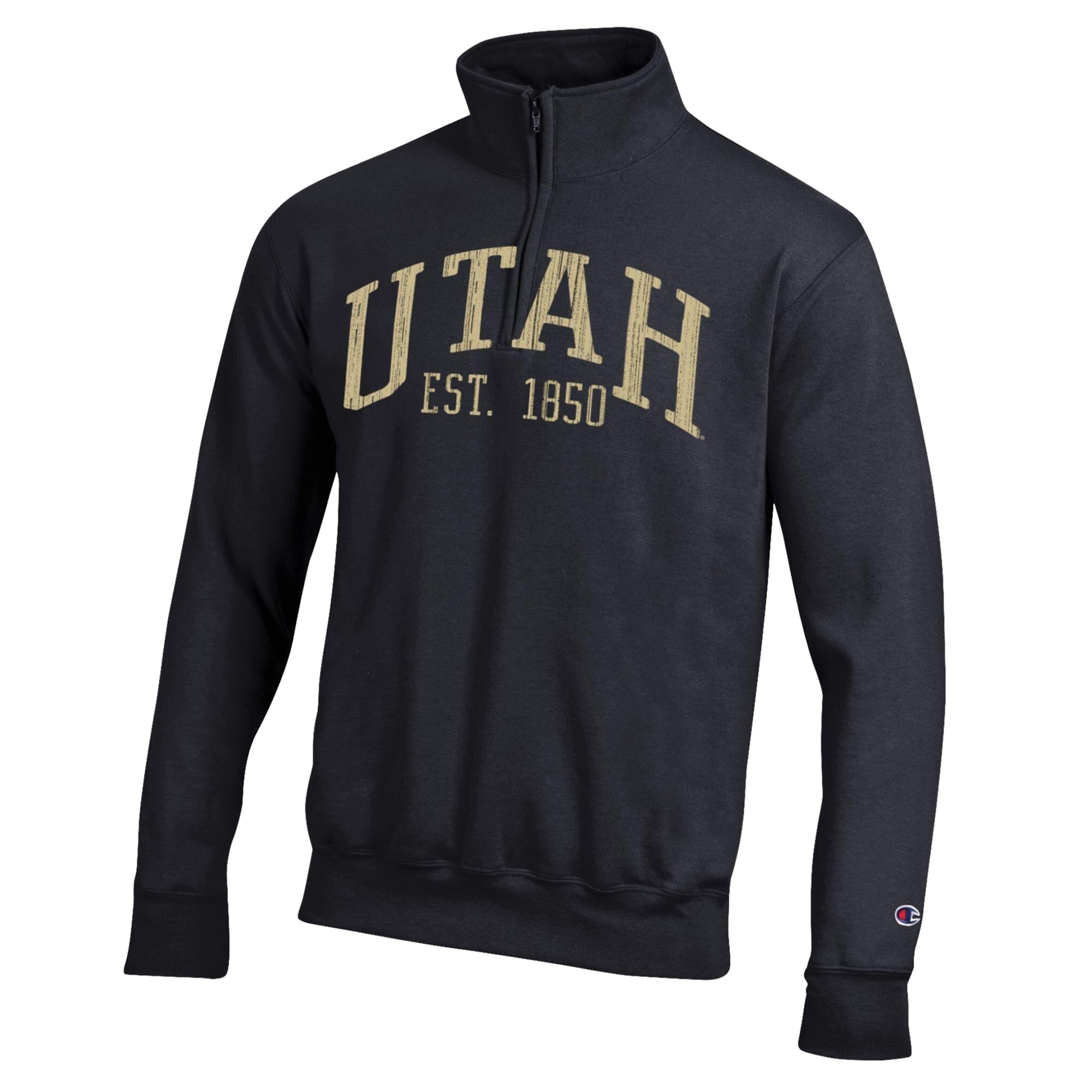 Men's Champion  Black Utah Utes Powerblend Quarter-Zip Pullover