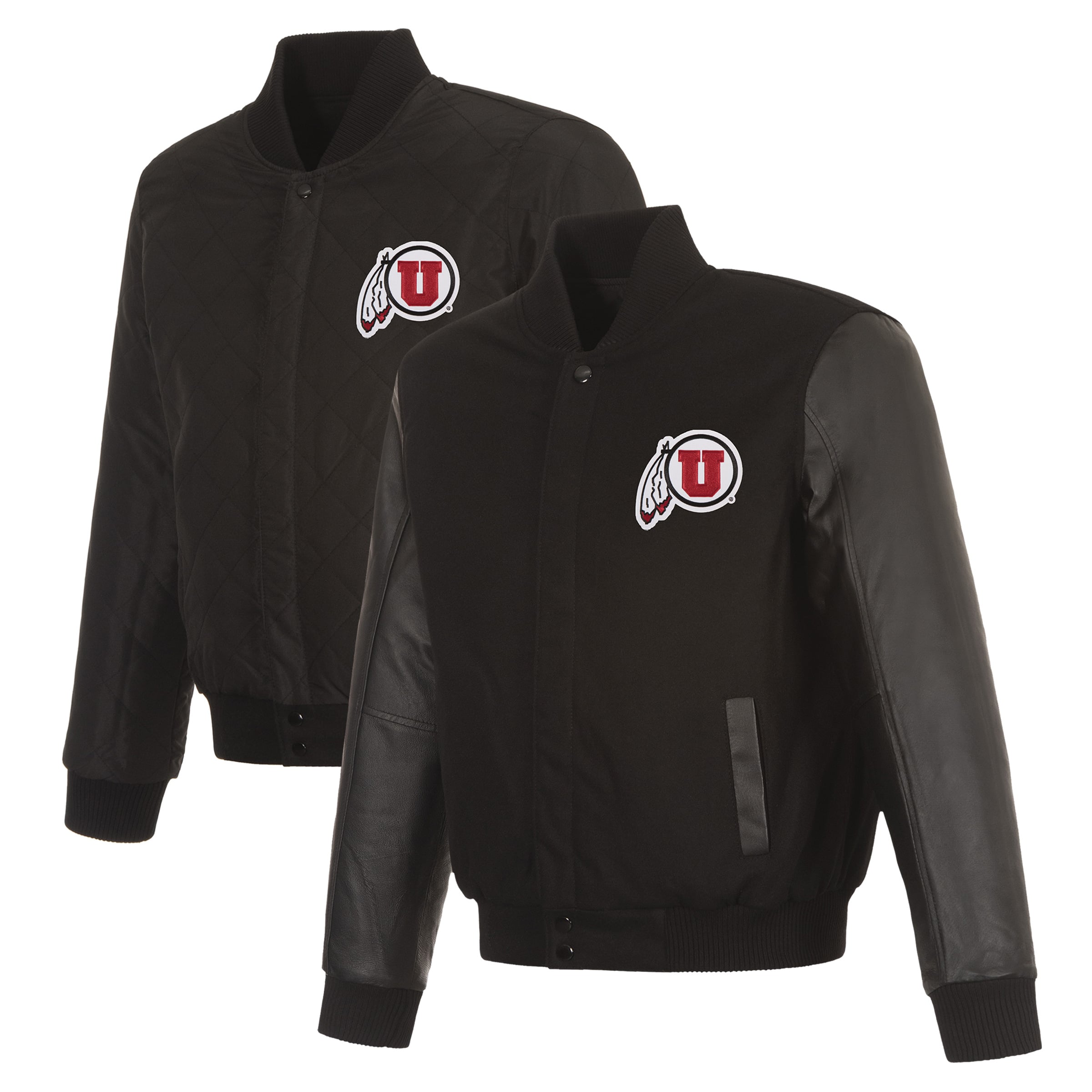 Men's JH Design Black Utah Utes Reversible Wool & Leather Full-Snap ...