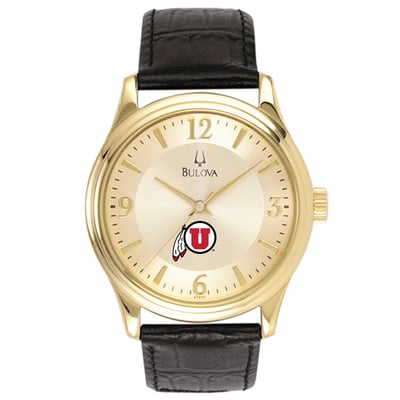 Utah Utes Gold-Tone Stainless Steel Watch with Black Leather